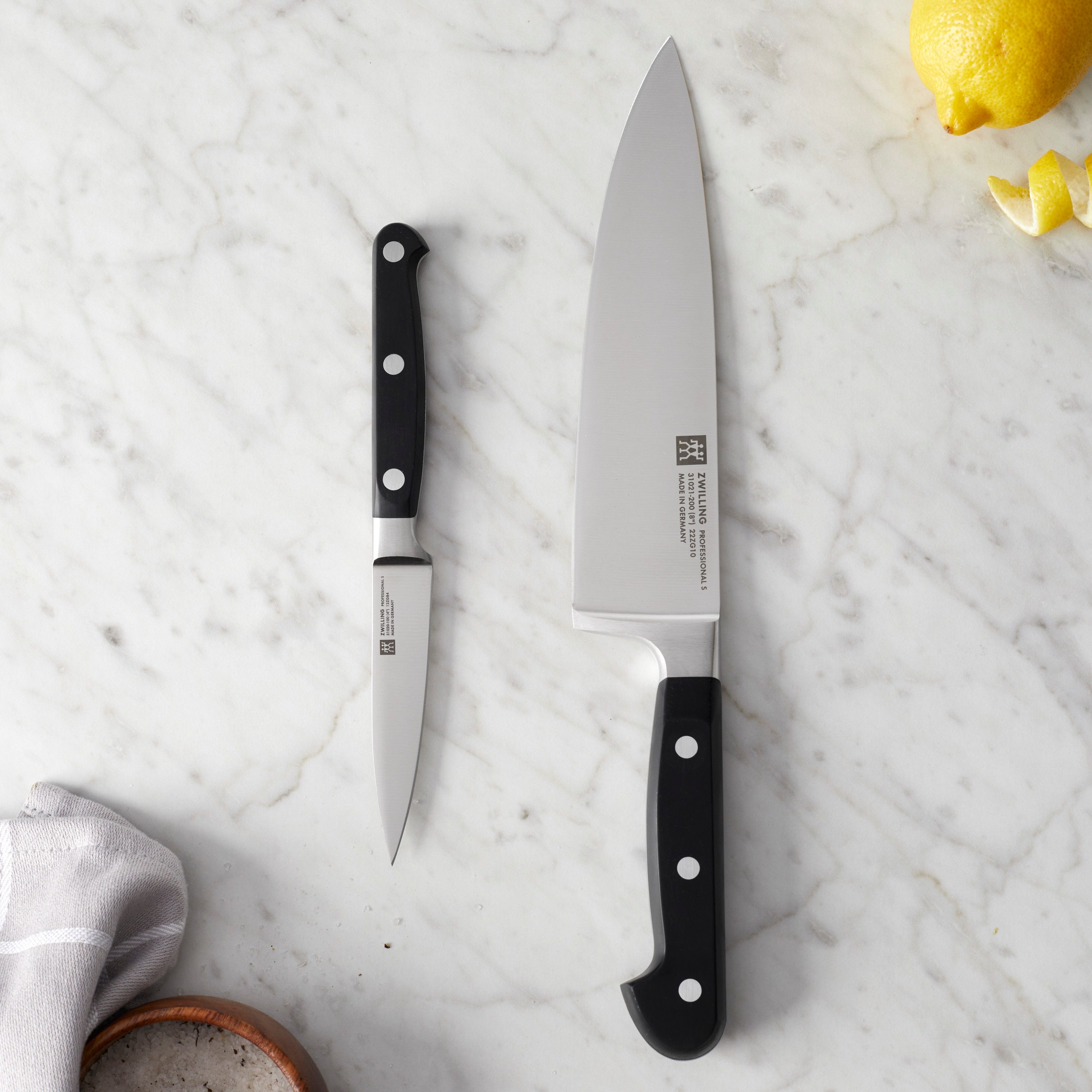 Zwilling Messer-Set Pro (Set, 2-tlg., 1 Spick- und Garniermesser (10 cm), 1 Kochmesser (20 cm), Edelstahl 18/10, aus einem Stück geschmiedet