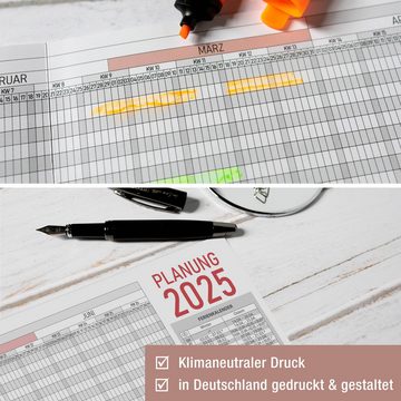 TOBJA Wandkalender A4 3-ZickZack Urlaubsplaner 2025 Mitarbeiterplaner Schichtplaner, 63x30 cm Urlaubskalender Dienstplan Projektplaner