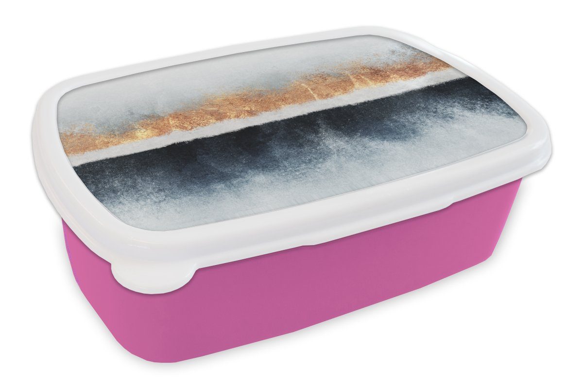 MuchoWow Lunchbox Gold - Abstrakt - Design, Kunststoff, (2-tlg), Brotbox für Erwachsene, Brotdose Kinder, Snackbox, Mädchen, Kunststoff rosa