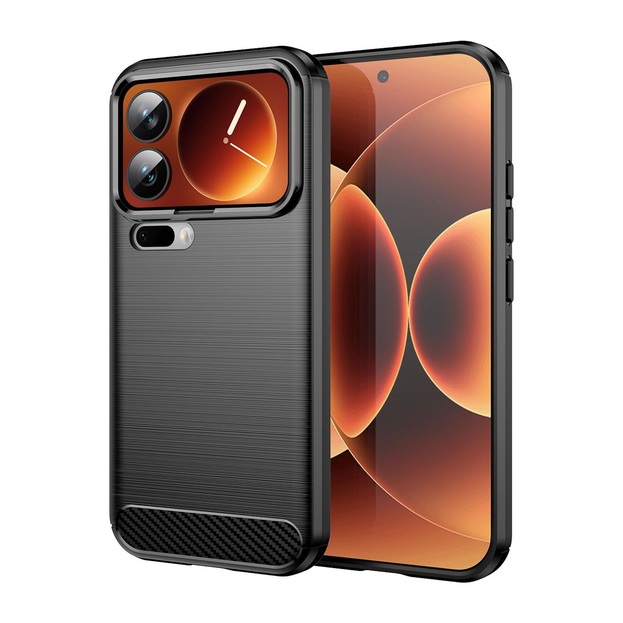 Wigento Handyhülle Für Xiaomi 17 Pro Carbon Brushed Design TPU Schutz Hülle Schwarz, Carbon Textur Schutzhülle Smart Case Cover