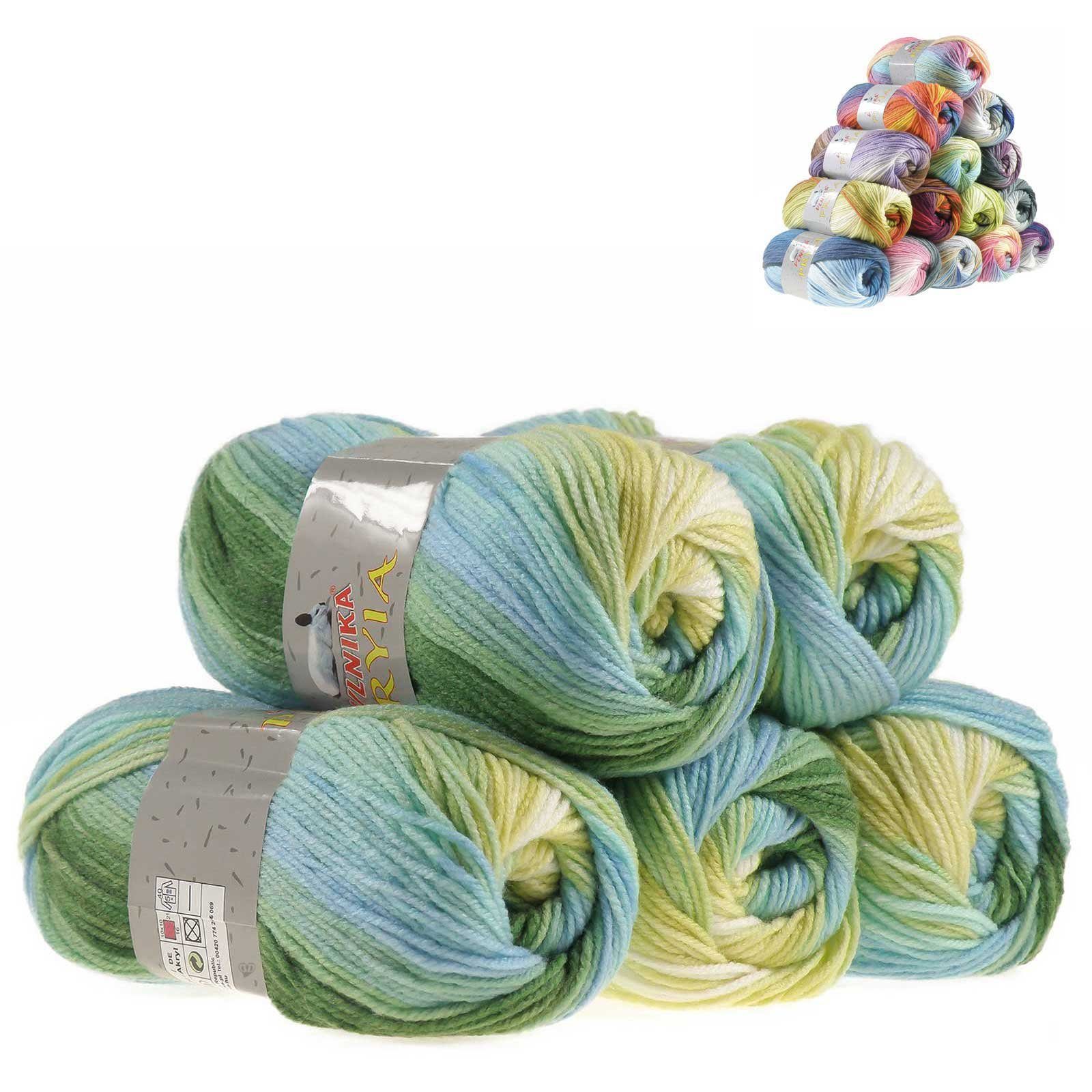 VLNIKA 5 x 100g Farbverlaufsgarn Pryia Häkelwolle, 101 Amazonas