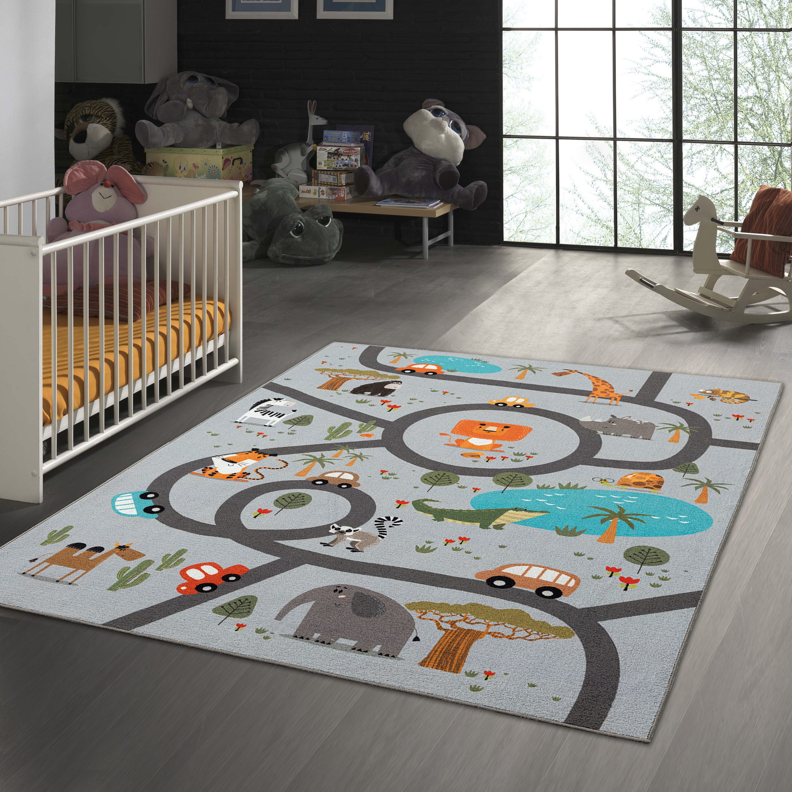 TeppichHome24 Kinderteppich Rutschfester Kinder-Straßenteppich mit Tieren günstig online kaufen