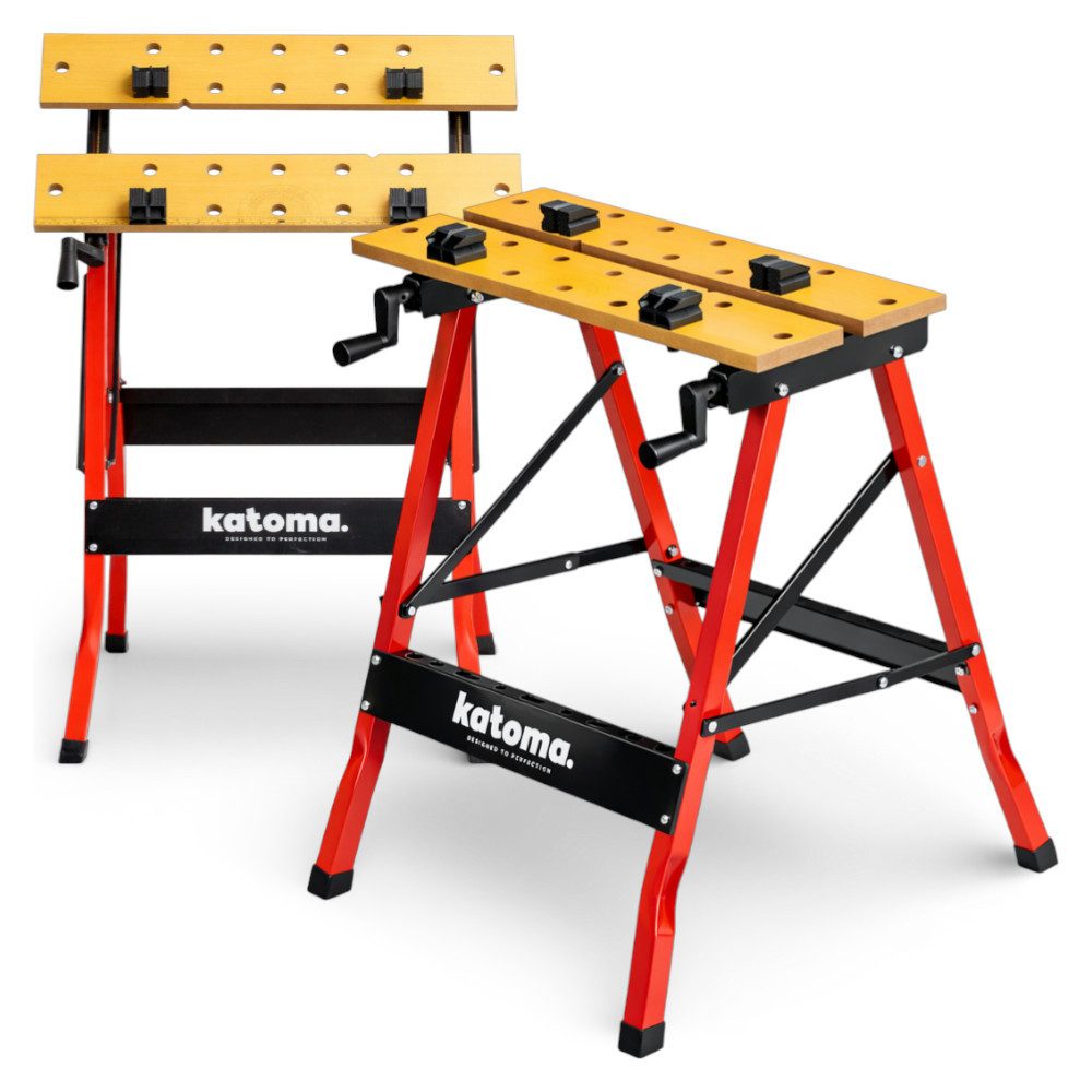 Katoma Werkbank WORK MAX Arbeitstisch klappbar verstellbar 125 kg, mit Spannzwingen