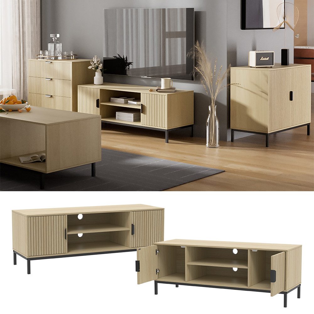 Vicco Lowboard Lennox, Eiche/Schwarz, 120 x 45 cm günstig online kaufen