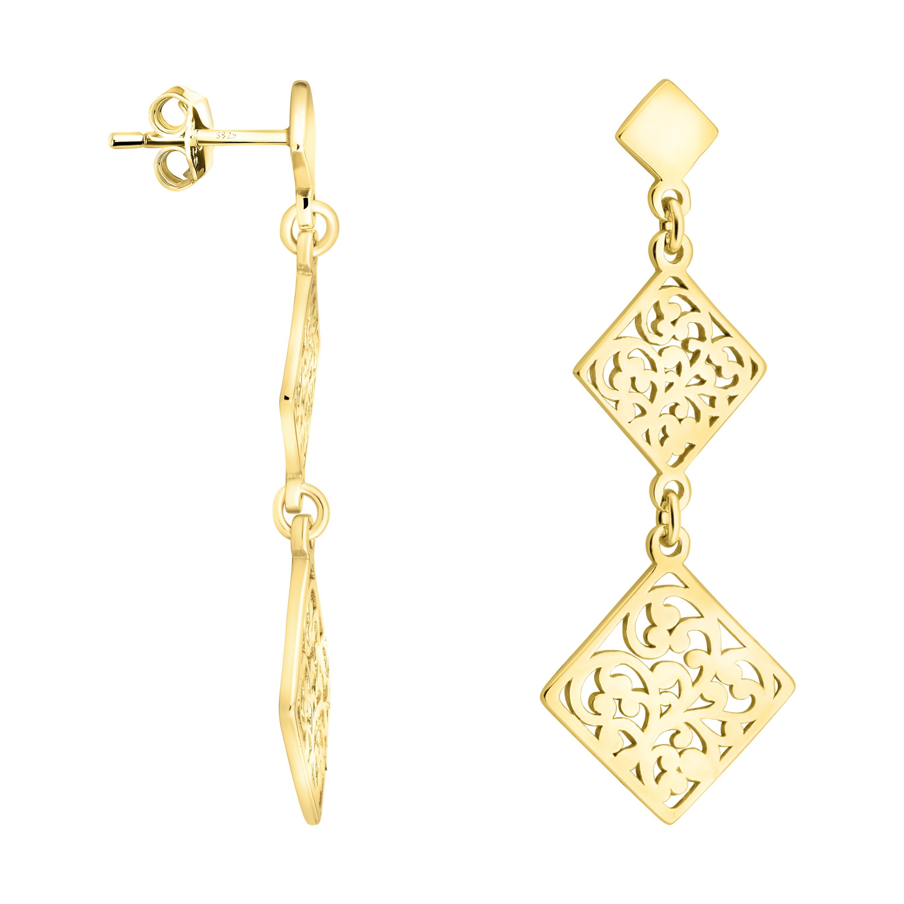 Sofia Milani Paar Ohrhänger Ornament 925 gold Quadratisch, Schmuck Damen Silber
