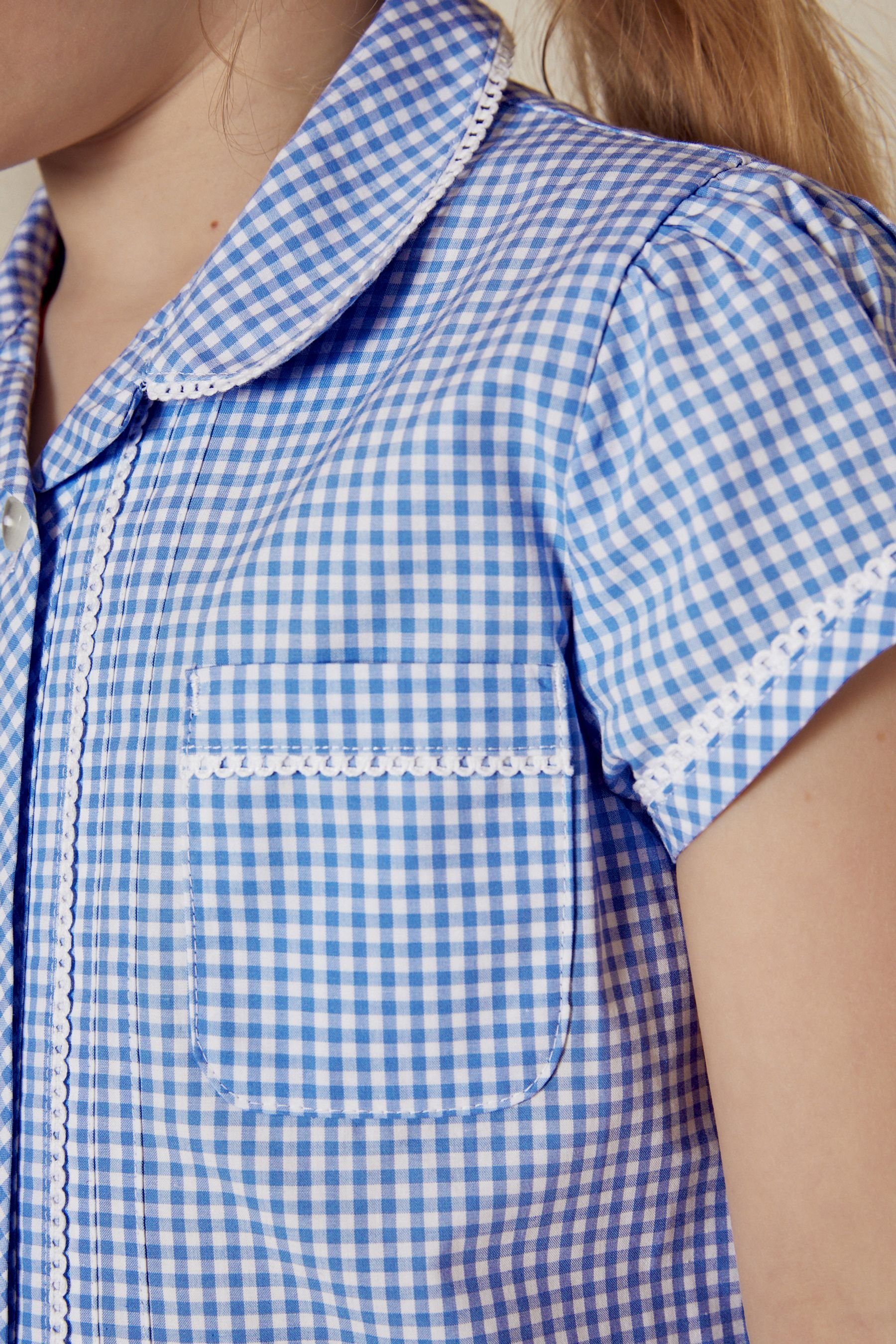 Next Karokleid Kleid mit Vichykaros, Knopfleiste + Spitzenbesatz (1-tlg)