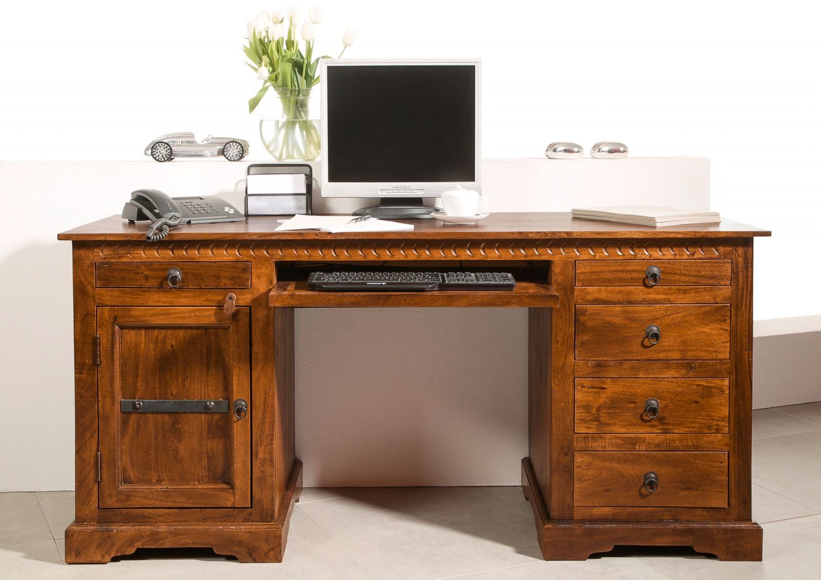 Massivmoebel24 Schreibtisch Schreibtisch Akazie 158x54x76 honig  lackiert OXFORD #0522