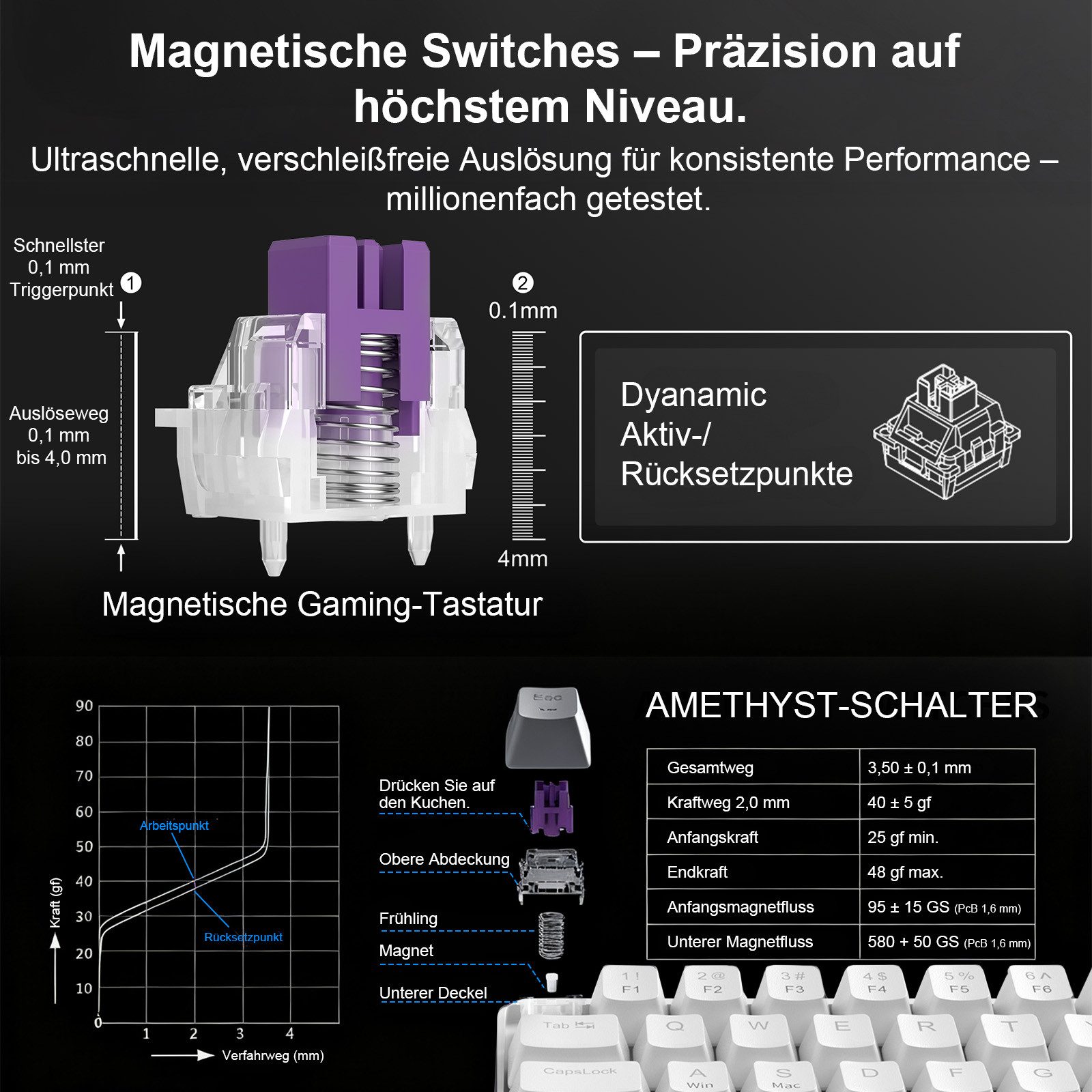 Novzep Magnetische Mechanische Tastatur mit Hall-Effekt-Switches,68 Tasten Gaming-Tastatur (RGB-Beleuchtung, Hot-Swap,Abnehmbarem USB-C-Kabel, für Windows & Mac)