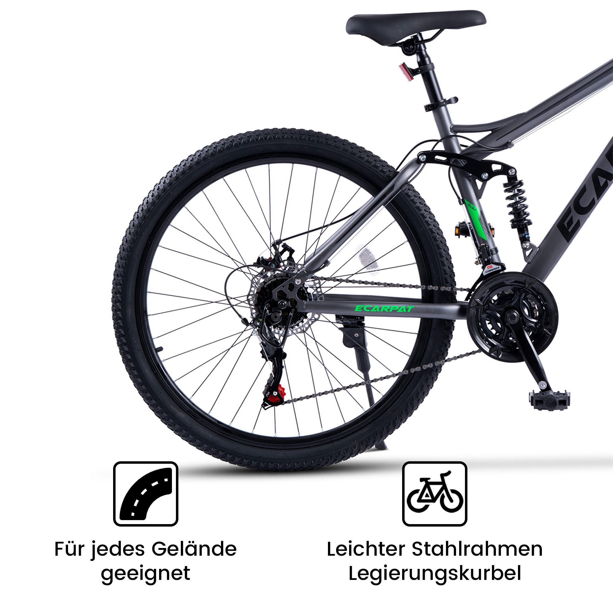 CARPAT SPORT Mountainbike 24 26 27.5 29 Zoll Fahrrad für Herren Damen Jungen, 21 Gang Shimano, mechanische Scheibenbremse, MTB Fahrrad Bike