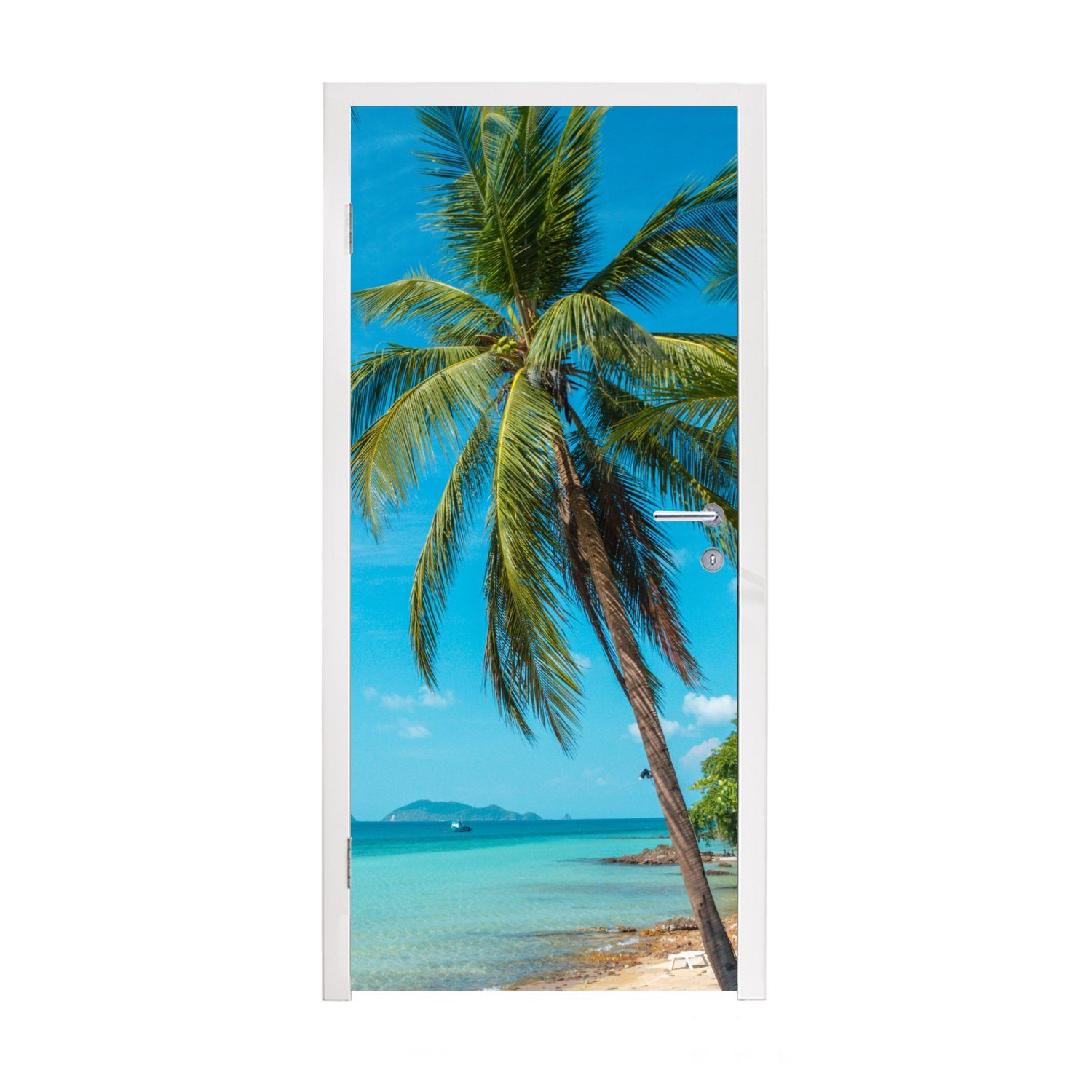 Matt, cm für Ko (1 Türtapete Palmen MuchoWow 75x205 Tür, bedruckt, exotischer Türaufkleber, auf Strand mit Chang, Fototapete Ein St),