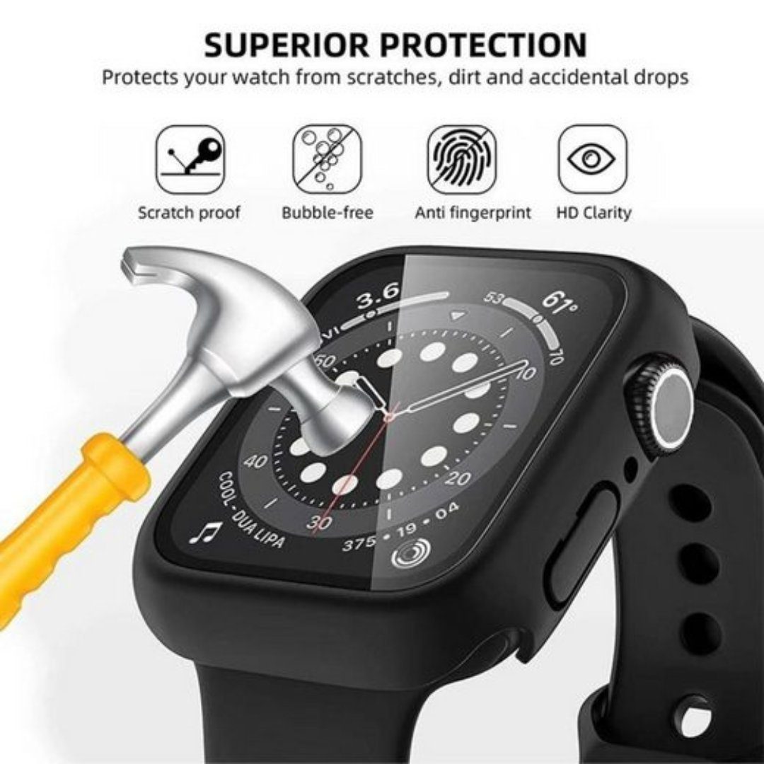 SmartUP Smartwatch-Hülle 2X Hülle für Apple Watch 7/8/9 41mm 45mm Case Display Tasche Schutz 9H, kompletter Rundumschutz