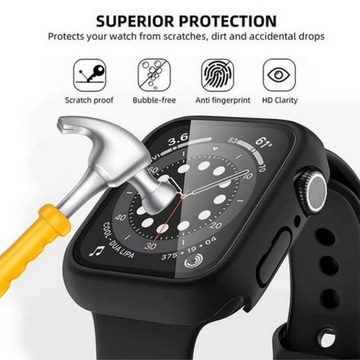 SmartUP Smartwatch-Hülle 2X Hülle für Apple Watch 7/8/9 41mm 45mm Case Display Schutz, Displayschutzfolie mit integriertem gehärtetem Glas