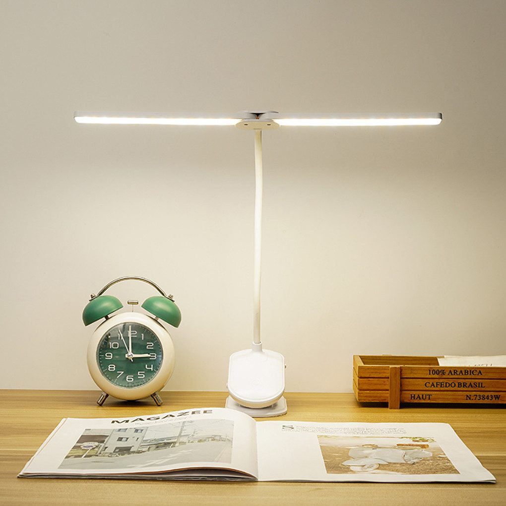 Toomoke LED Leselampe LED Leselampe Doppelkopf Schreibtischlampe mit Clip Touch Dimmbar, LED fest integriert, Warmweiß (3000K), Naturweiß (4000K), Kaltweiß (6000K), LED Dimmbare Tischleuchte 360° Schwenkbare Augenschutz Leselampe