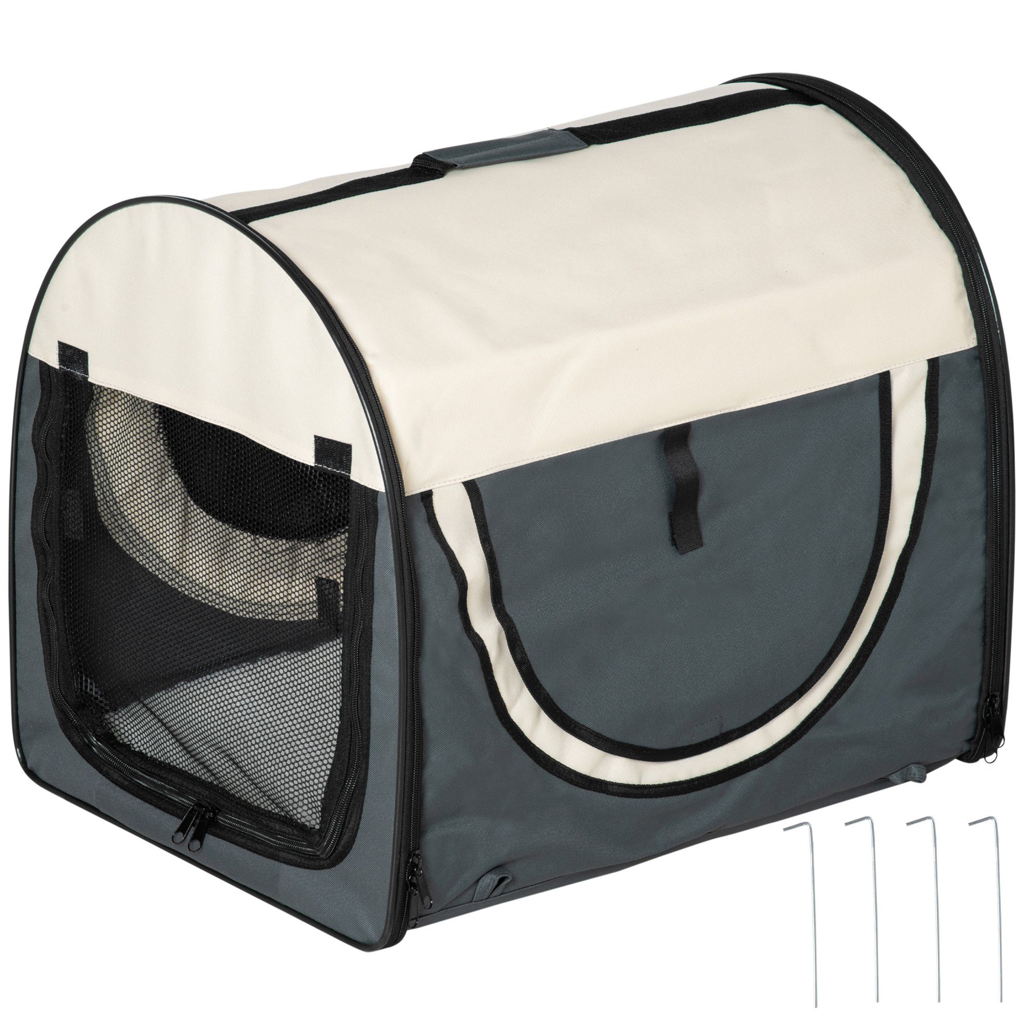 PawHut Tiertransportbox faltbare Hundetransportbox wasserdicht Oxfordstoff Dunkelgrau bis 10 kg, 61L x 46B x 51H cm