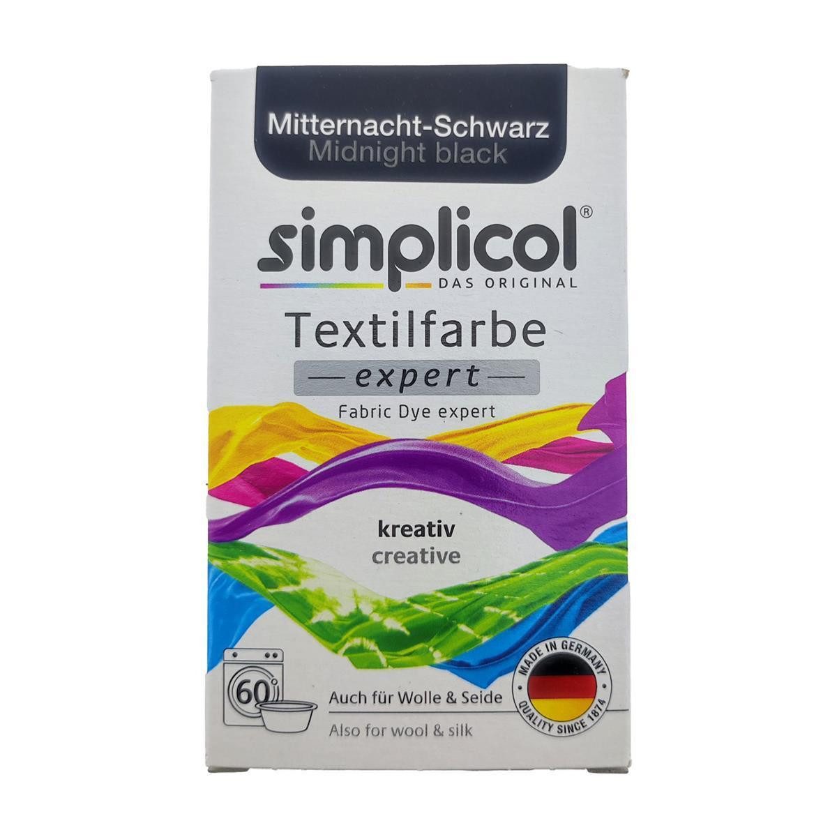 simplicol Textilfarbe Simplicol Textilfarbe Expert Mitternacht-Schwarz 150g, Farberneuerung Farbauffrischung Batik Textilfärbemittel