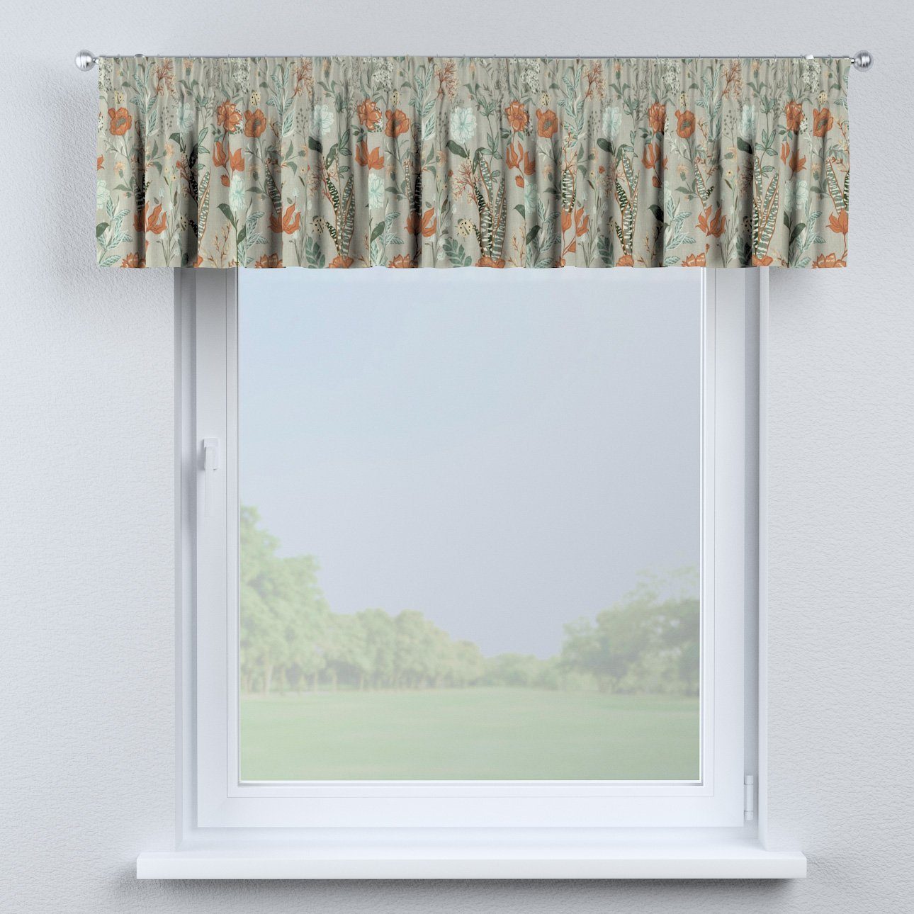 Vorhang mit Kräuselband 130 grau-orange-grün Dekoria Flowers, x cm, 40