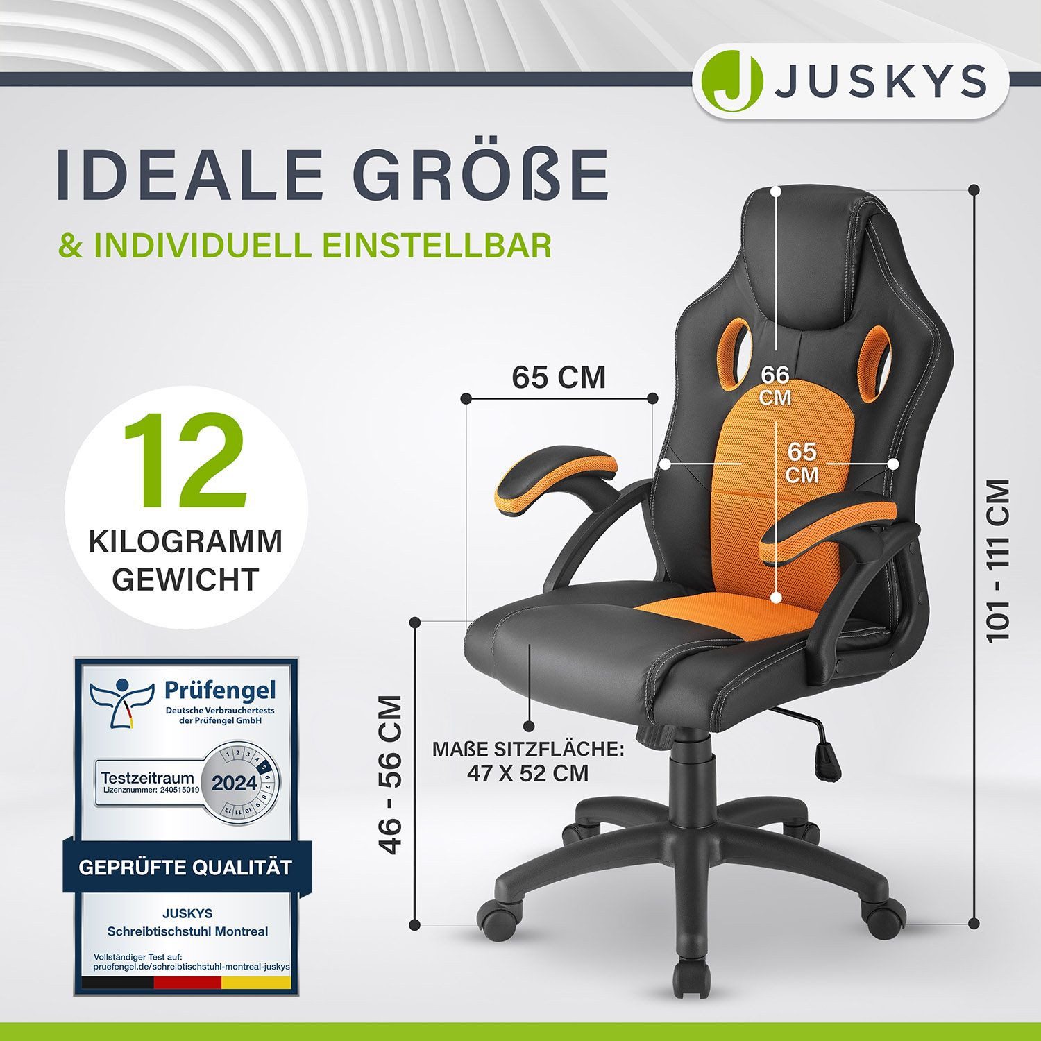 Juskys Gaming-Stuhl Montreal, Ergonomisch geformte Sitzfläche, Rückenlehne günstig online kaufen