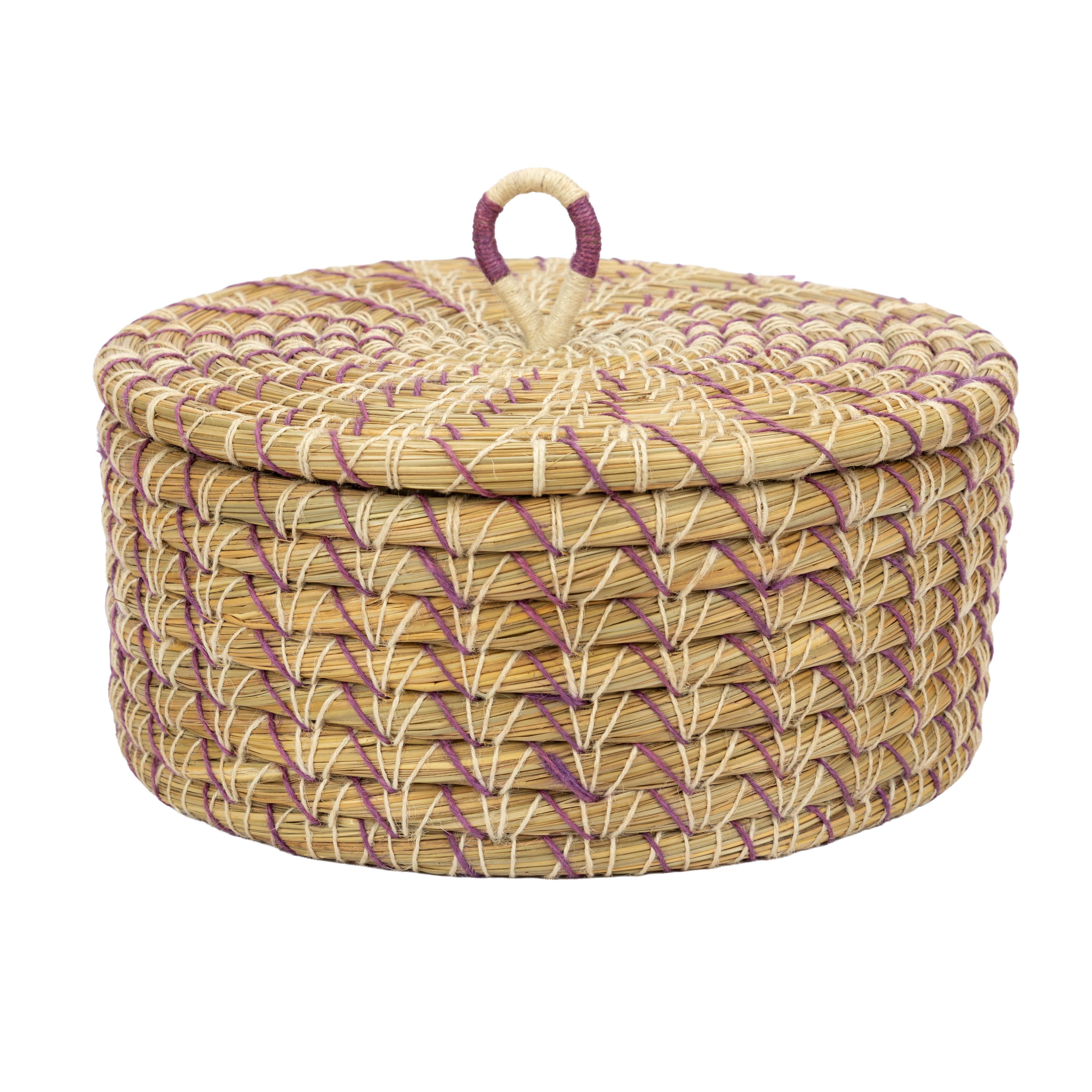 El Puente Aufbewahrungskorb "Lila Wolke" Korb mit Deckel aus Kaisa-Gras, Handmade, Handmade