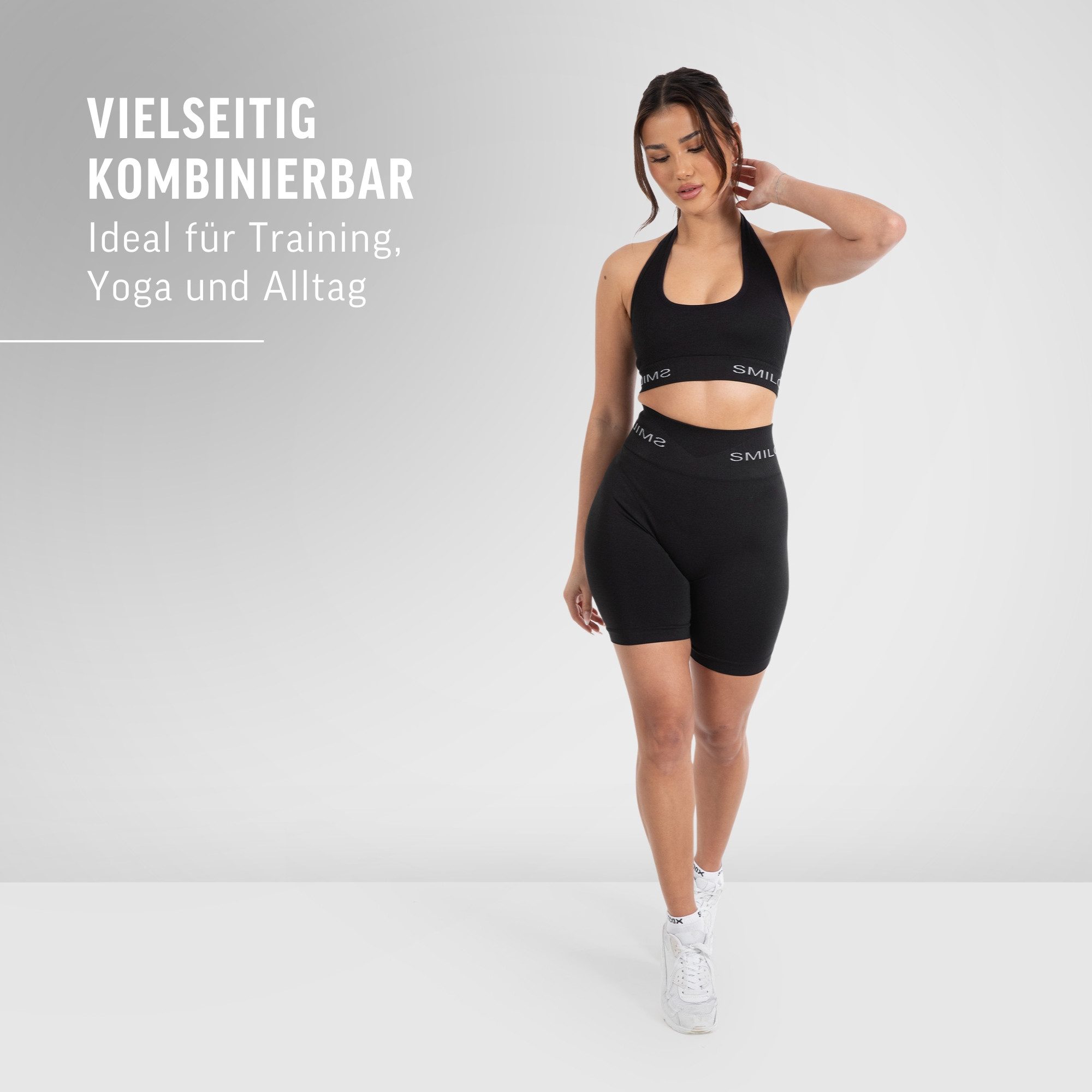 Smilodox Shorts Azura, Seamless Booty Scrunch Radlerhose mit Schriftzug Yoga & Gym Push Up High Waist Hotpants Blickdicht Shaped Fit Fitness Alltag