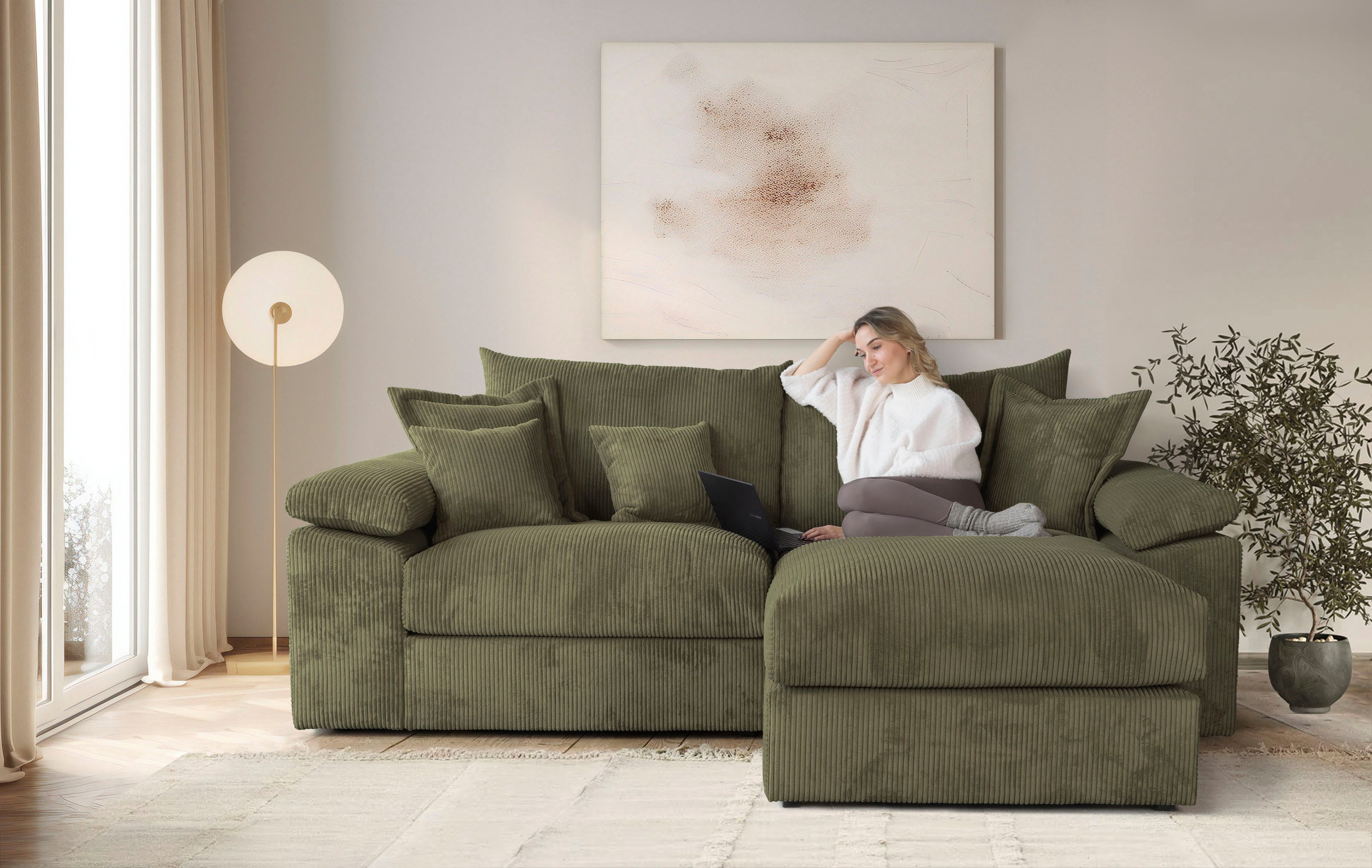 OTTO home Ecksofa Soft&Cosy XL L-Form, B: 246 cm - OTTO. Verlässliche Qualität., Mega-Sofa, Cord oder Chenille-Struktur, mit Federkern & 4 Zierkissen