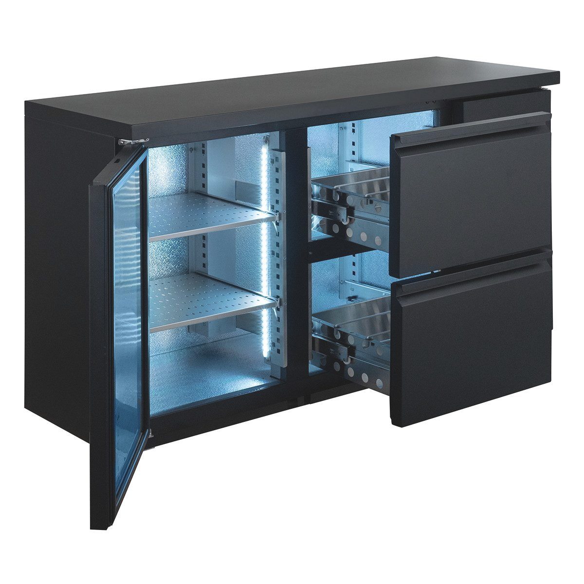 GastroHero Kühlschrank Kühlschrank Barkühltisch 1 Tür 2 Schubladen 146 cm Getränkekühlung BKT-ECO1/2, 867 cm hoch, 146.2 cm breit