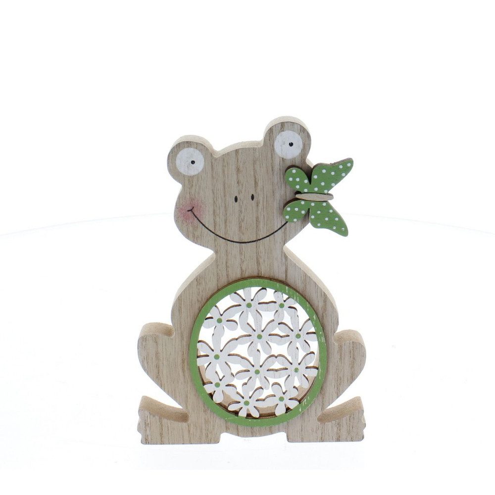 Dekoobjekt Frosch mit Blumen/Schmetterling braun/grün/weiß - ca. 15 x 10,5 x 1,5