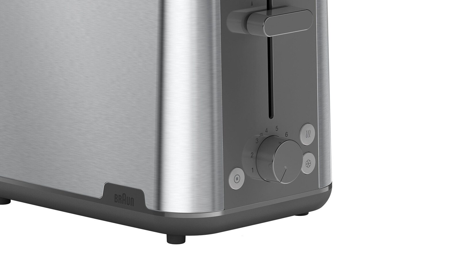 Braun Toaster PurShine HT 1510 GY - 2 Schlitze, 8 Stufen, Auftau- Aufwärmfunktion, 900 W, 900 W, Edelstahl, Automatische Abschaltung, Brötchenaufsatz