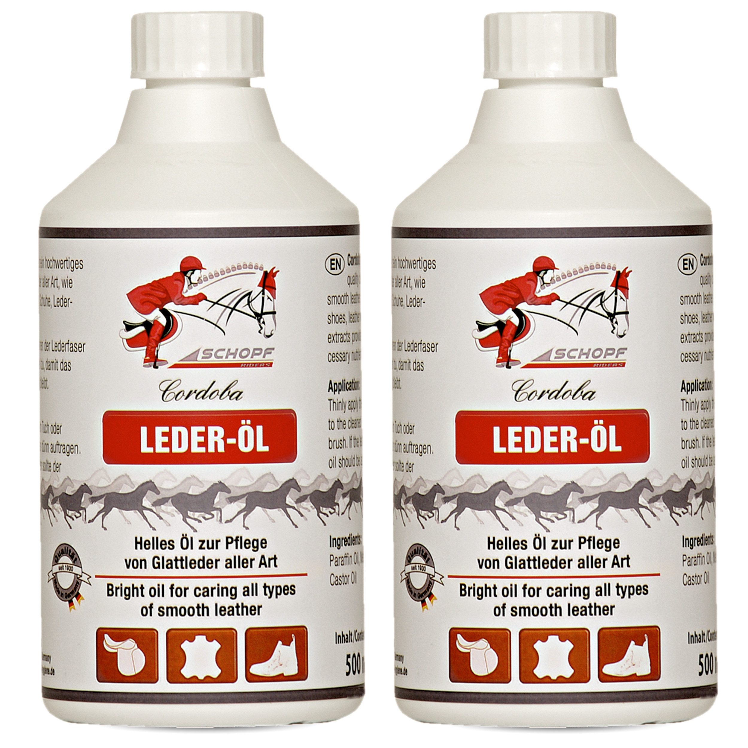 Silberkraft Hochwertiges Leder-Öl für Pferdesättel, Zaumzeug und Reiterstiefel Lederöl (Helles Pflegeöl für Glattleder aller Art, 2 St., Pflegendes Öl mit Naturextrakten), Ideal für Pferdesättel, Zaumzeug, Reitstiefel & Lederbekleidung