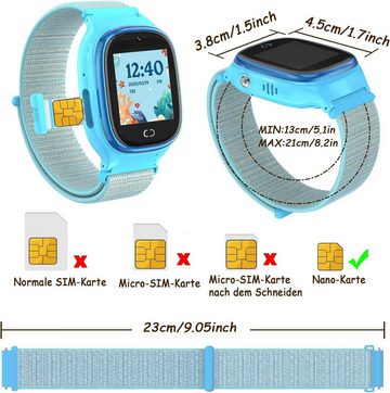PTHTECHUS Smartwatch (1,44 Zoll), Kinder mit Anruf HD MP3 Musik Player Spiel Schrittzähler Kamera Wecker