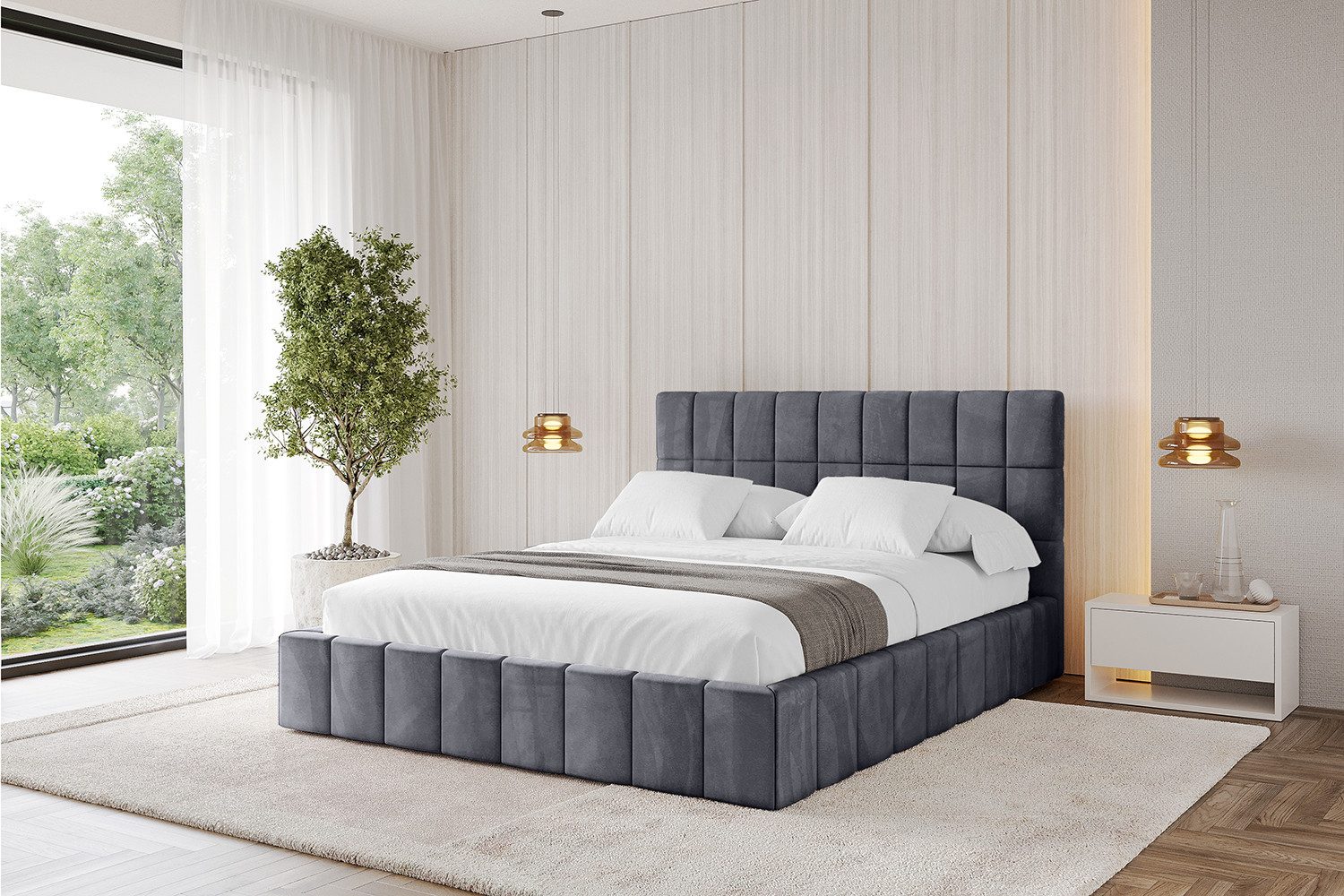 ALTDECOR Polsterbett AMEA (Polsterbett mit Bettkasten und Lattenrost, Boxbett mit Matratze), Doppelbett mit Stauraum, Bett mit Kopfteil