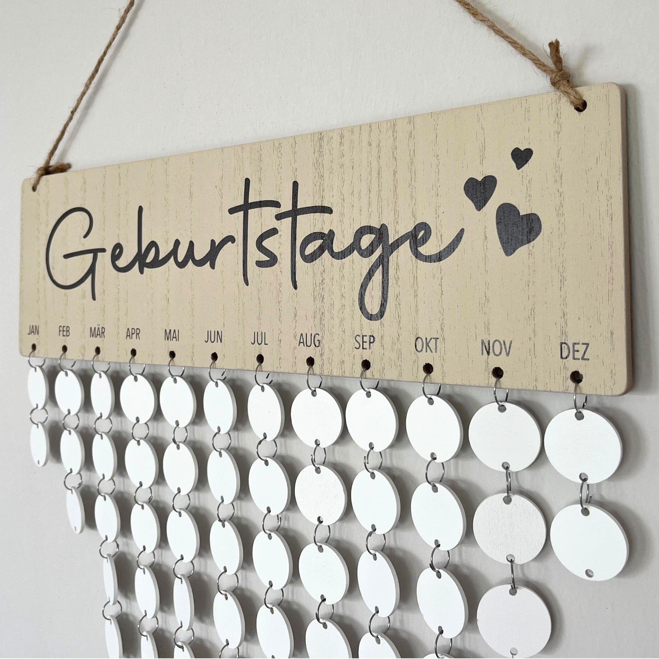 Bada Bing Familienkalender DIY Geburtstagskalender mit Holzscheiben zum beschriften, Wandkalender mit 60 Holzplättchen