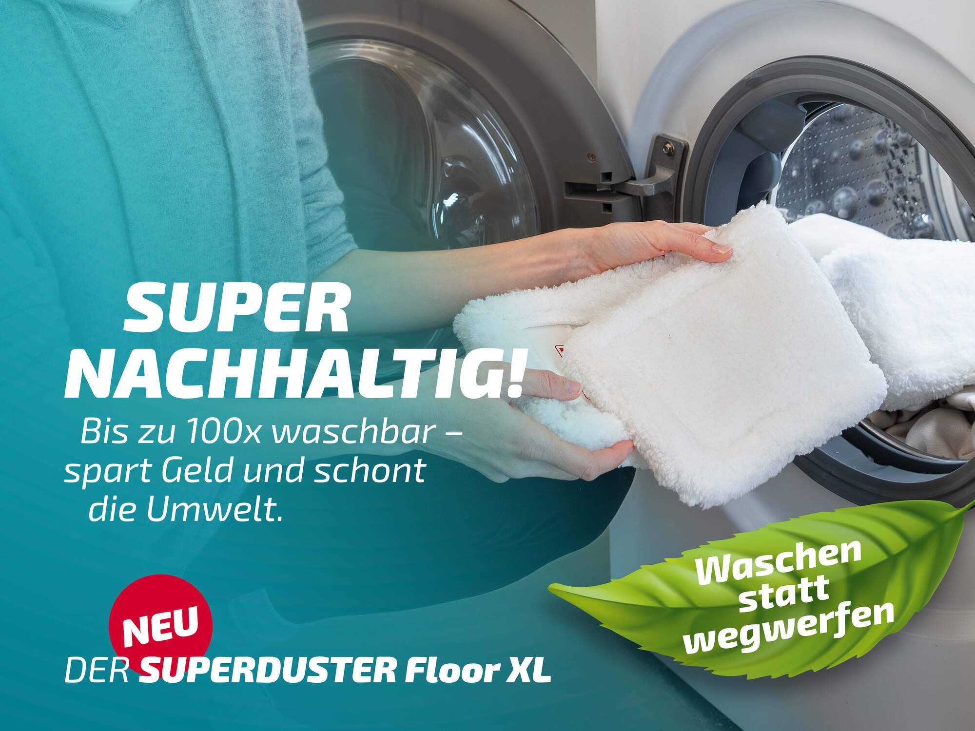 Leifheit Staubbezug SUPERDUSTER Floor XL 2er Set Wischbezug (Mikrofaser, 18.0x50.0 cm, 2-tlg., langlebig, für Fliesen, Parkett, Stein, maschinenwaschbar) – Bild 4 von 5