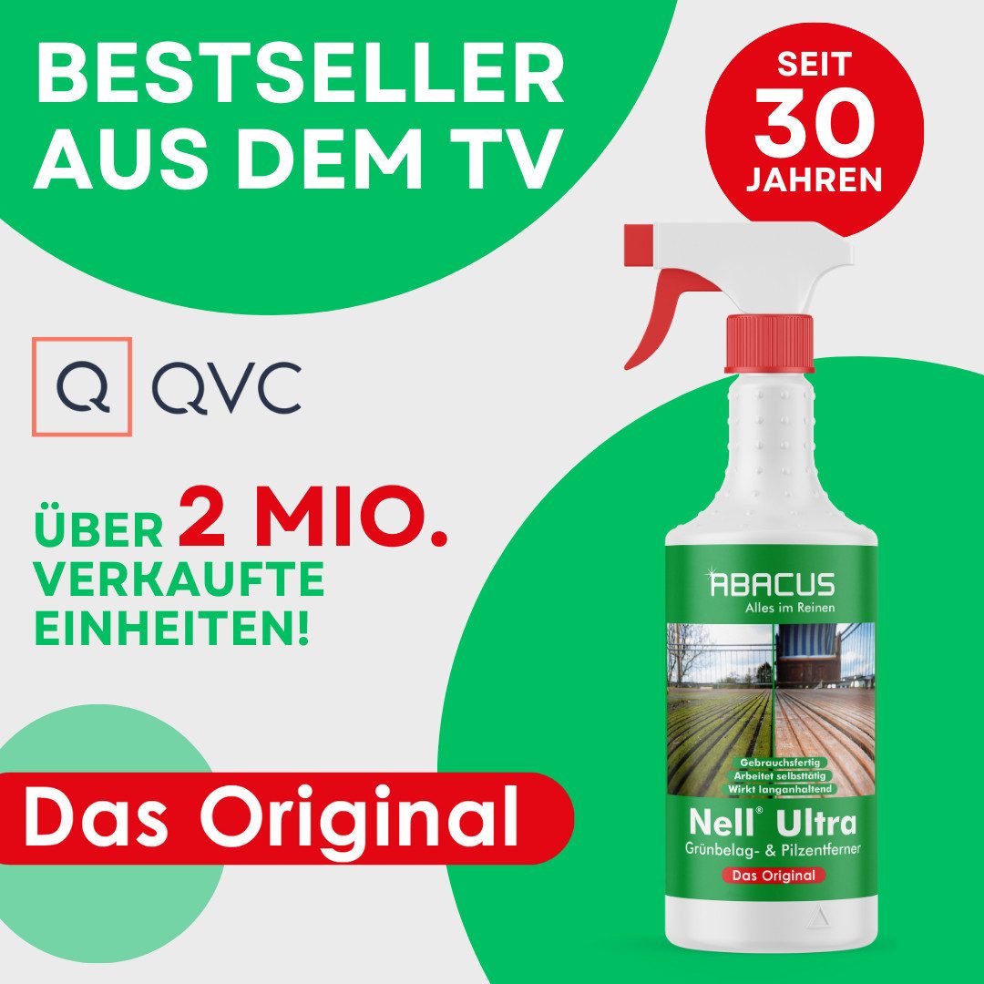 ABACUS Nell Ultra Algenentferner, Grünbelagentferner, Flechtenentferner Grünbelagentferner (Bekannt aus QVC, [- Ergiebiges Konzentrat Selbsttätig mit Langzeitschutz)