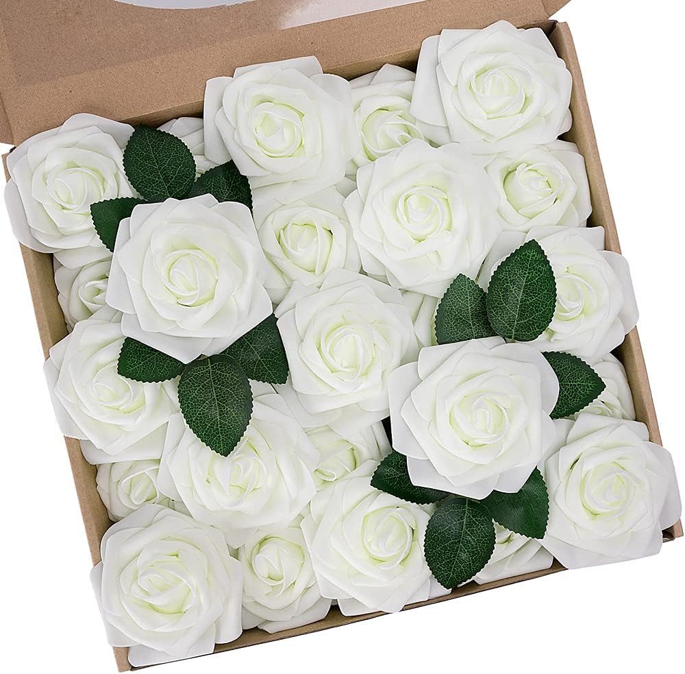 Kunstblume Künstliche Blumen Rosen, 25 Stück Deko Blumen Fake Rosen