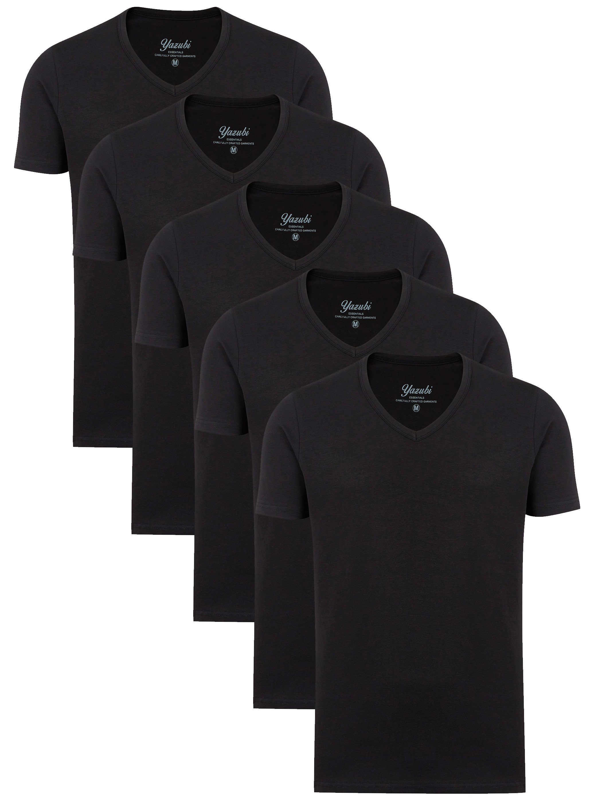 Yazubi T-Shirt modisches Shirt Mythic (Spar-Set, 5er-Pack) bequemes T-shirt mit V-Ausschnitt Schwarz (Black 194008)