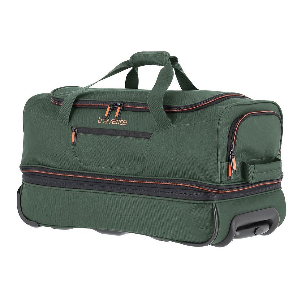 travelite Reisetasche Basics, 55 cm, dunkelgrün, mit Rollen, Große Öffnung  am Hauptfach für leichtes Bepacken