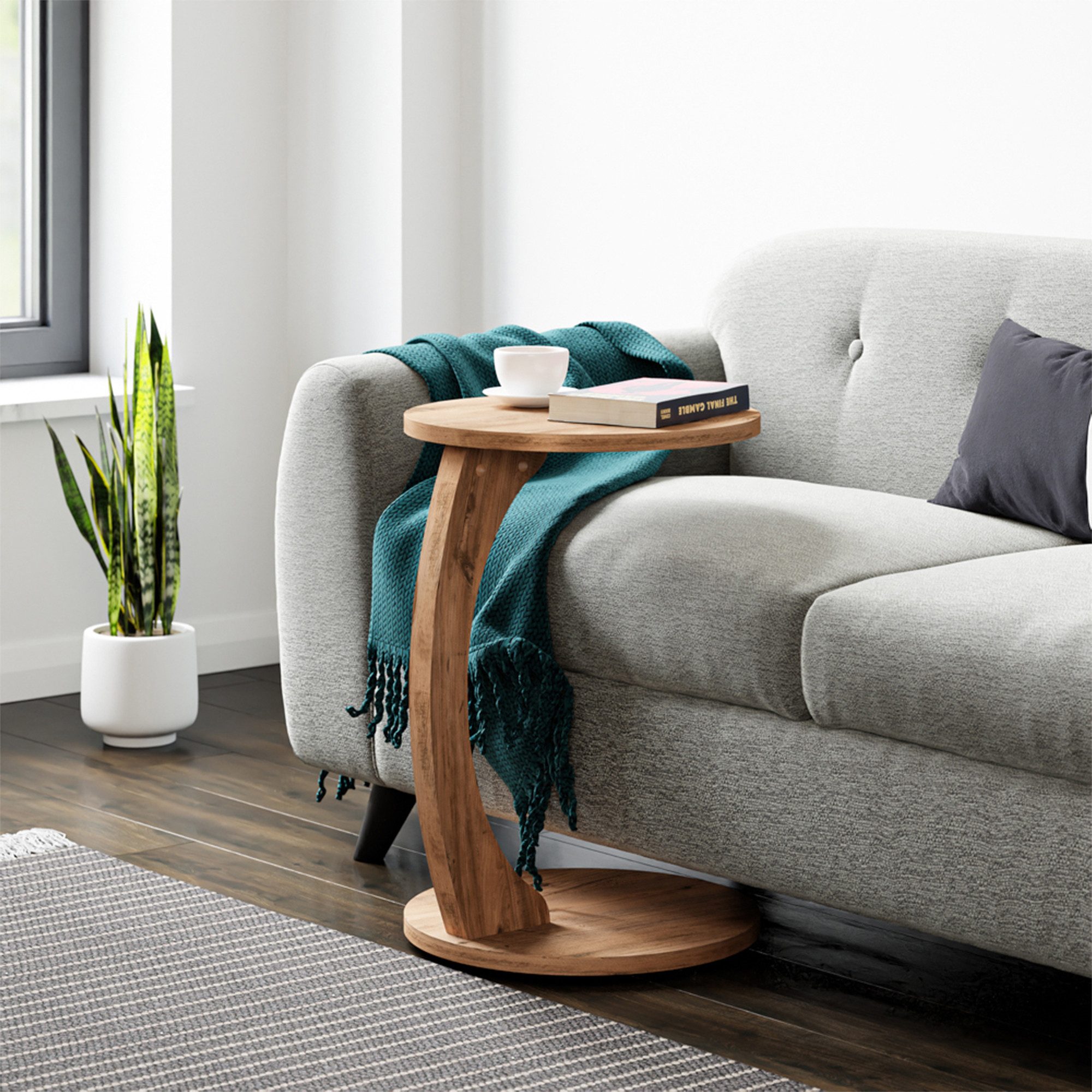 en.casa Beistelltisch, »Holeby« C-Form mit 4 Rollen rund 56 x Ø 38 cm Holzoptik