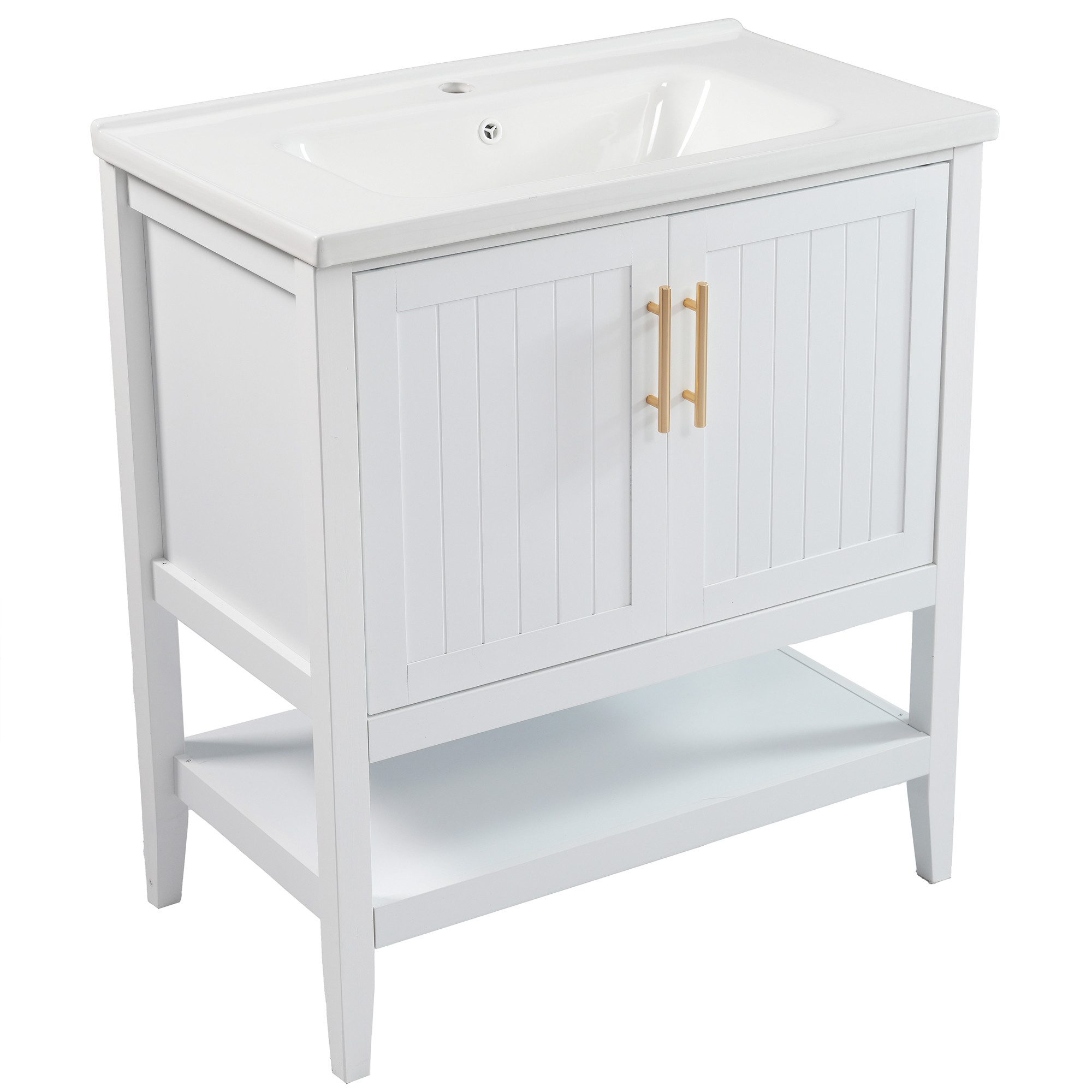 Flieks Waschtisch mit 3 Fächern Weiß (B80/T47/H90 cm, 1-St., bodenstehend, Badschrank mit 2 Türen), aschbeckenunterschrank mit Waschbecken Badmöbel in Breite 80 cm