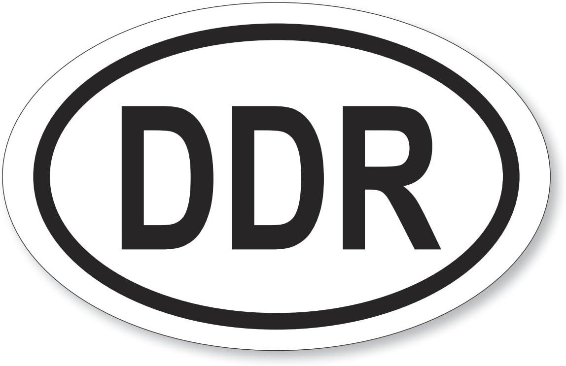 LYSCO Aufkleber Folienaufkleber DDR oval 9,5x14,5cm, schwarz weiß (AUF-519), (langanhaltend und wetterbeständig, 6tlg), für innen und außen geeignet, leicht ablösbar