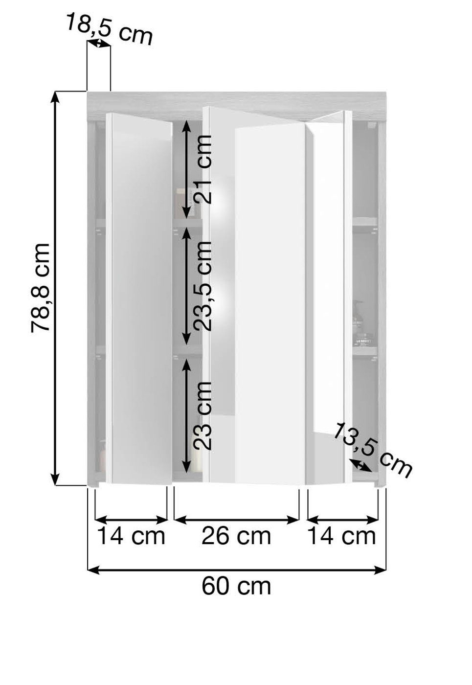 Breite/Höhe 3-türig Rauchsilber, Badezimmerspiegelschrank grau cm) xonox.home Scout 60/79 (Badschrank