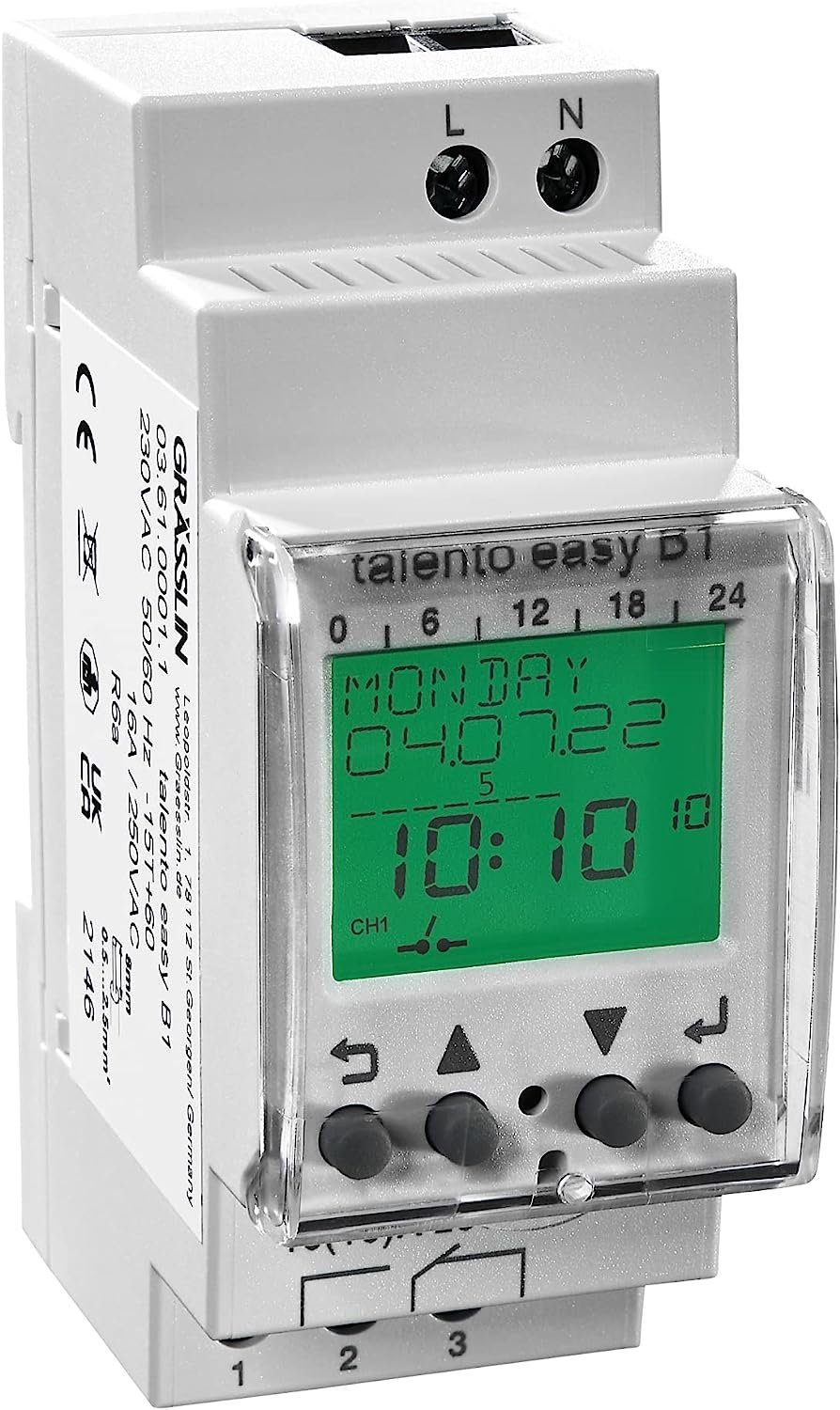 Grässlin Zeitschaltuhr talento Easy B1, digitale Zeitschaltuhr I Jahresprogramm I 1-Kanal I 50 Speicherplätze