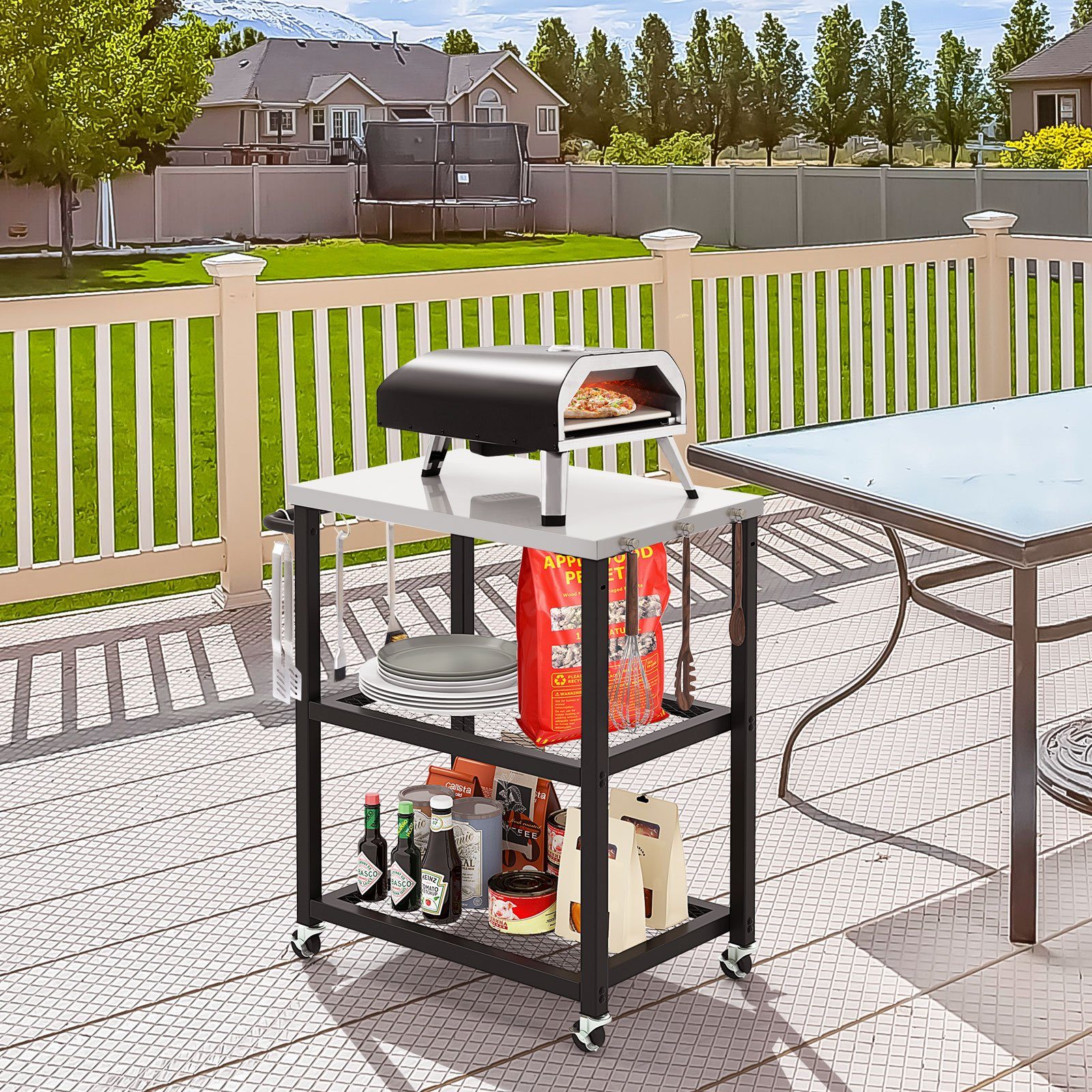 COSTWAY Grillablagetisch, 3-stufiger Grillwagen mit Platte, günstig online kaufen