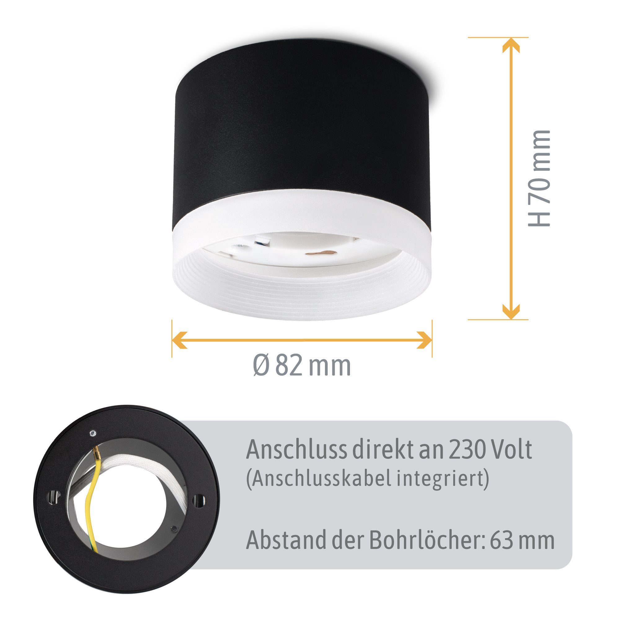 SSC-LUXon LED Aufbaustrahler VORA Deckenspot flach schwarz inkl. GX53 LED 5W neutralweiß, Neutralweiß