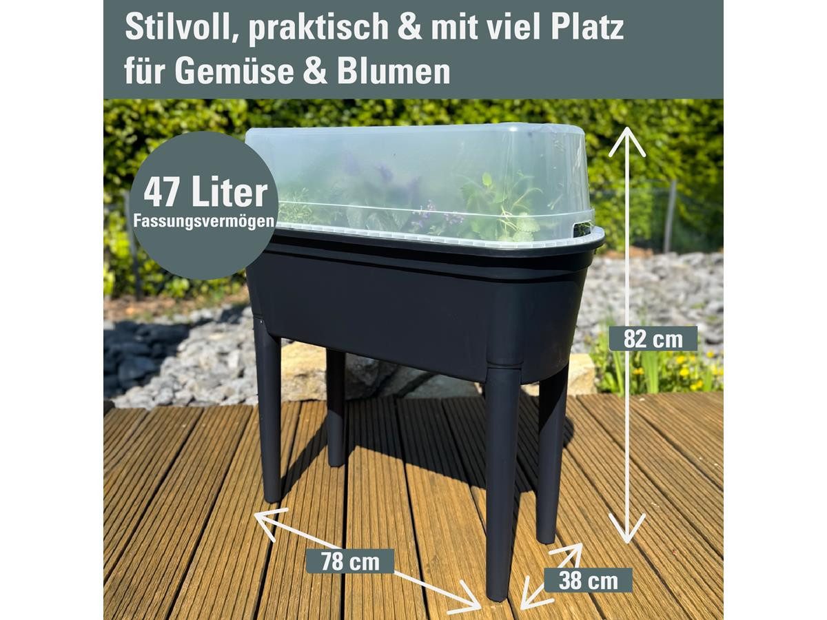 Prosperplast Hochbeet Bloomo (78 x 38 x 82 cm, inkl. Beine und Deckel), Pflanzbeet Gemüsebeet für Garten & Terrasse