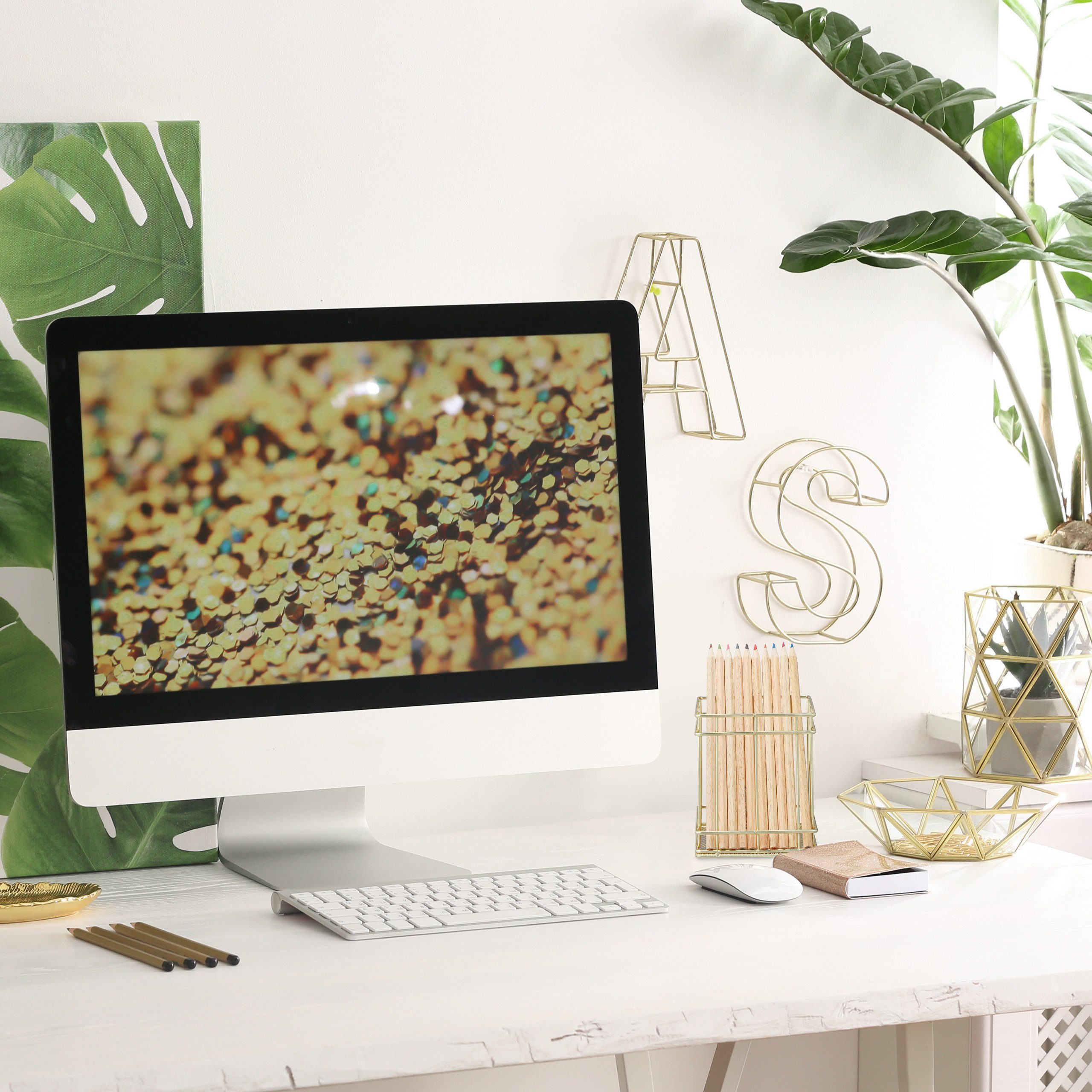 relaxdays Organizer 4 x Stiftehalter eckig gold