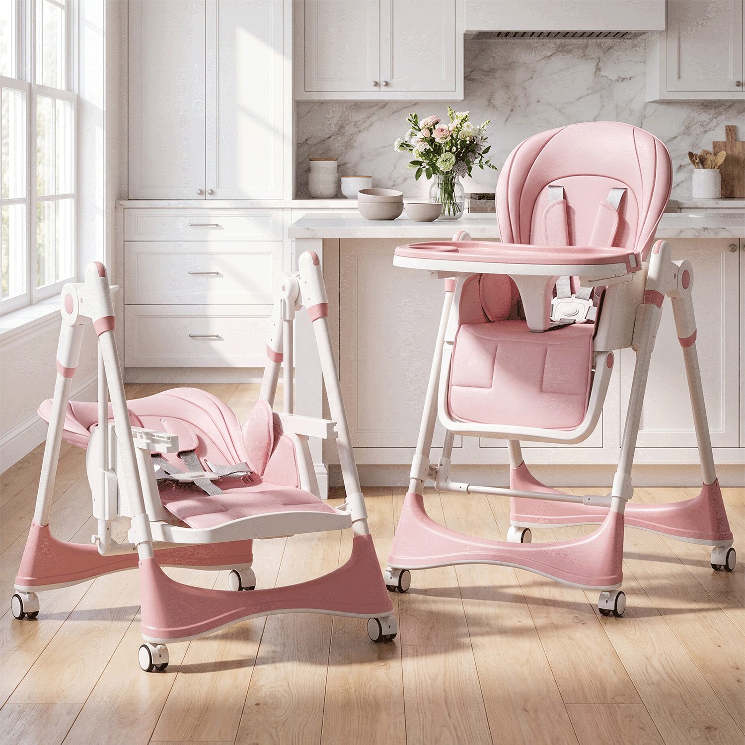 oyajia Kinderstuhl 3in1 Babywippe für Kinder, höhenverstellbar klappbar (Babystuhl mit Tablett und 5-Punkt-Gurt, Fußstütze, Einfach zu Reinigen), Baby Wippe, ab 6 Monaten bis 3 Jahren