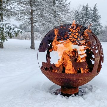 Rivanto Feuerkorb, Elchmotiv Feuerball, in Rost-Optik, mit Standfuß
