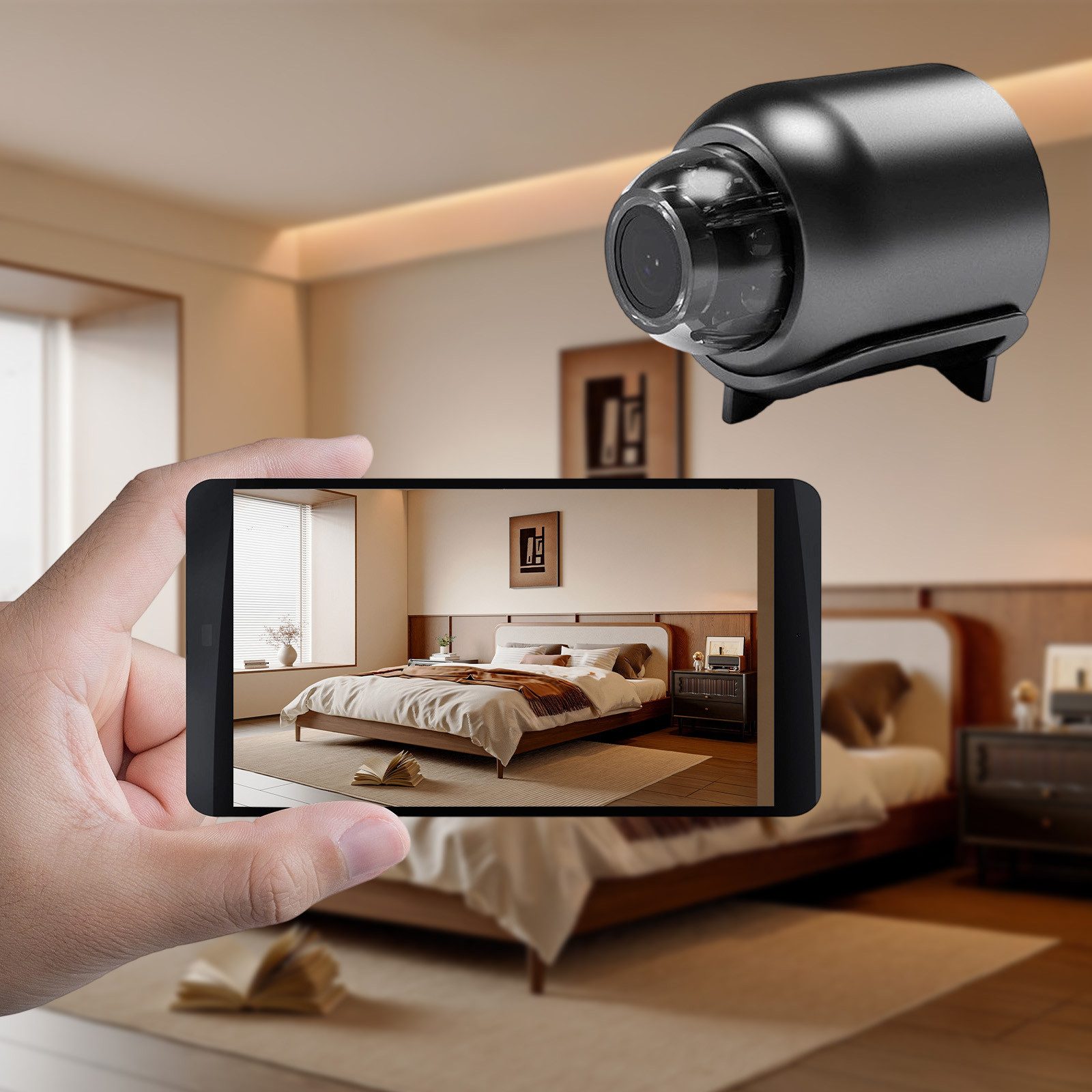 OKWISH Überwachungskamera Mini-Kamera 1080P HD Nachtsicht Kamera Kompakte Kamera (mit 32GB Speicherkarte, 1-tlg., mit 140°-Weitwinkel Bewegungserkennung 1080P-HD-Auflösung, Loop-Recording und einfachem USB-Plug-and-Play ohne WLAN)