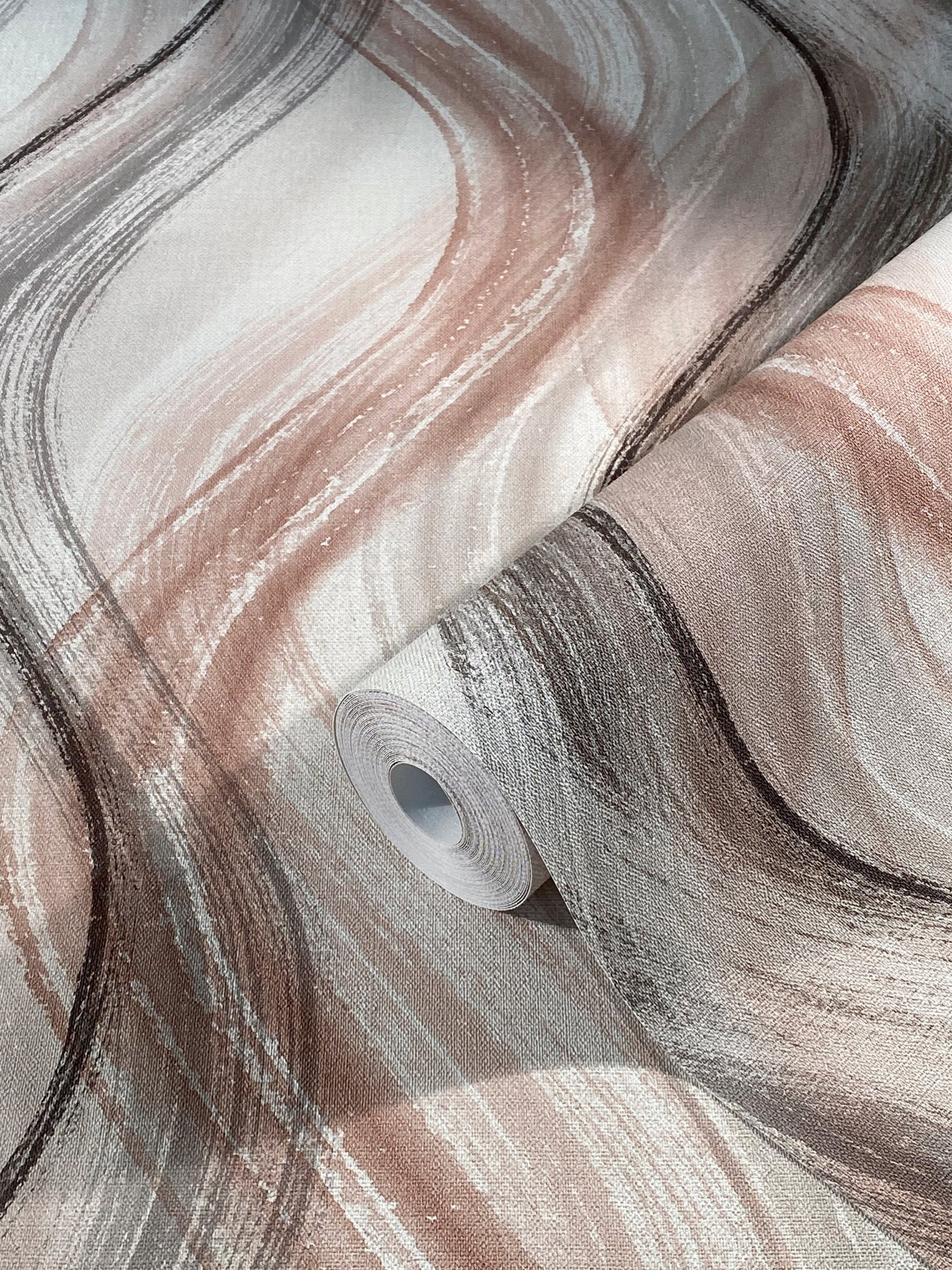 Wellenoptik, Marburg lichtbeständig Vliestapete, restlos abziehbar und rosa/grau/beige