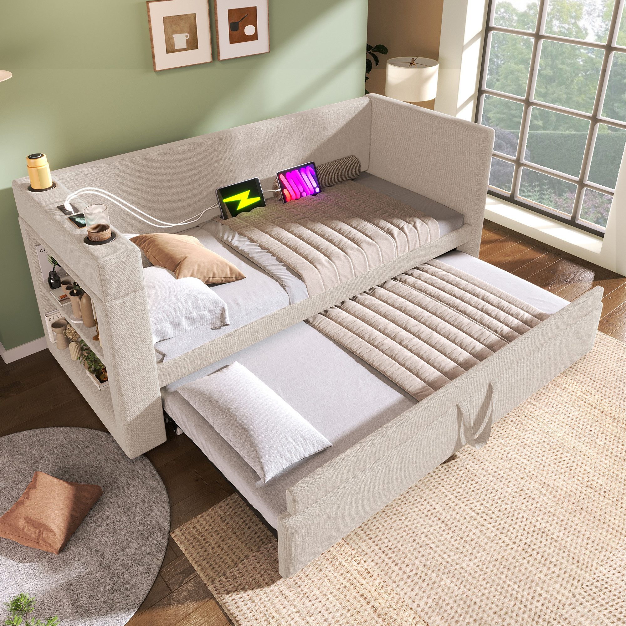 Polsterbett Schlafsofa mit Ausziehbett
